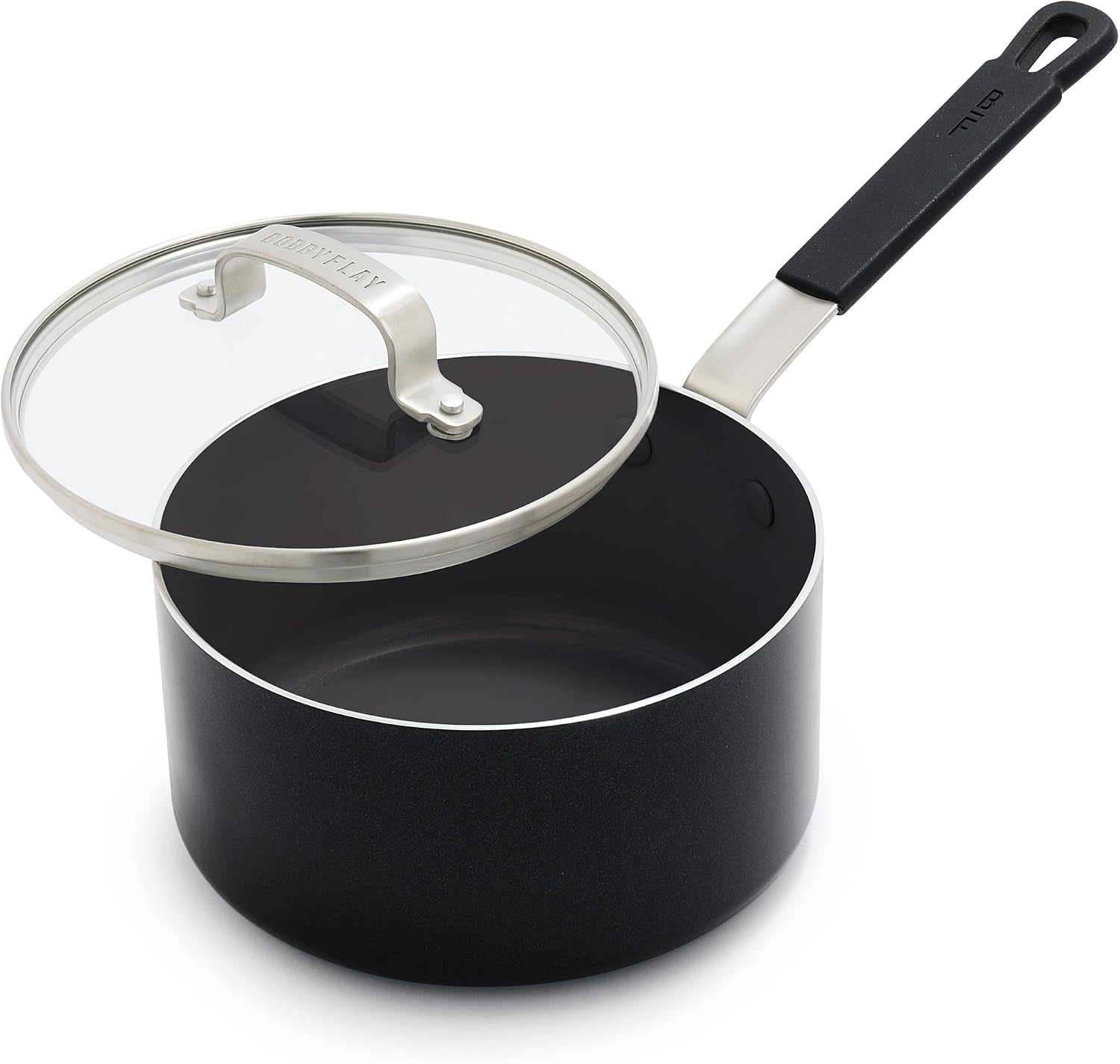 GreenPan x Bobby Flay 2.5QT Ceramic Nonstick Saucepan with Glass Lid, Black
