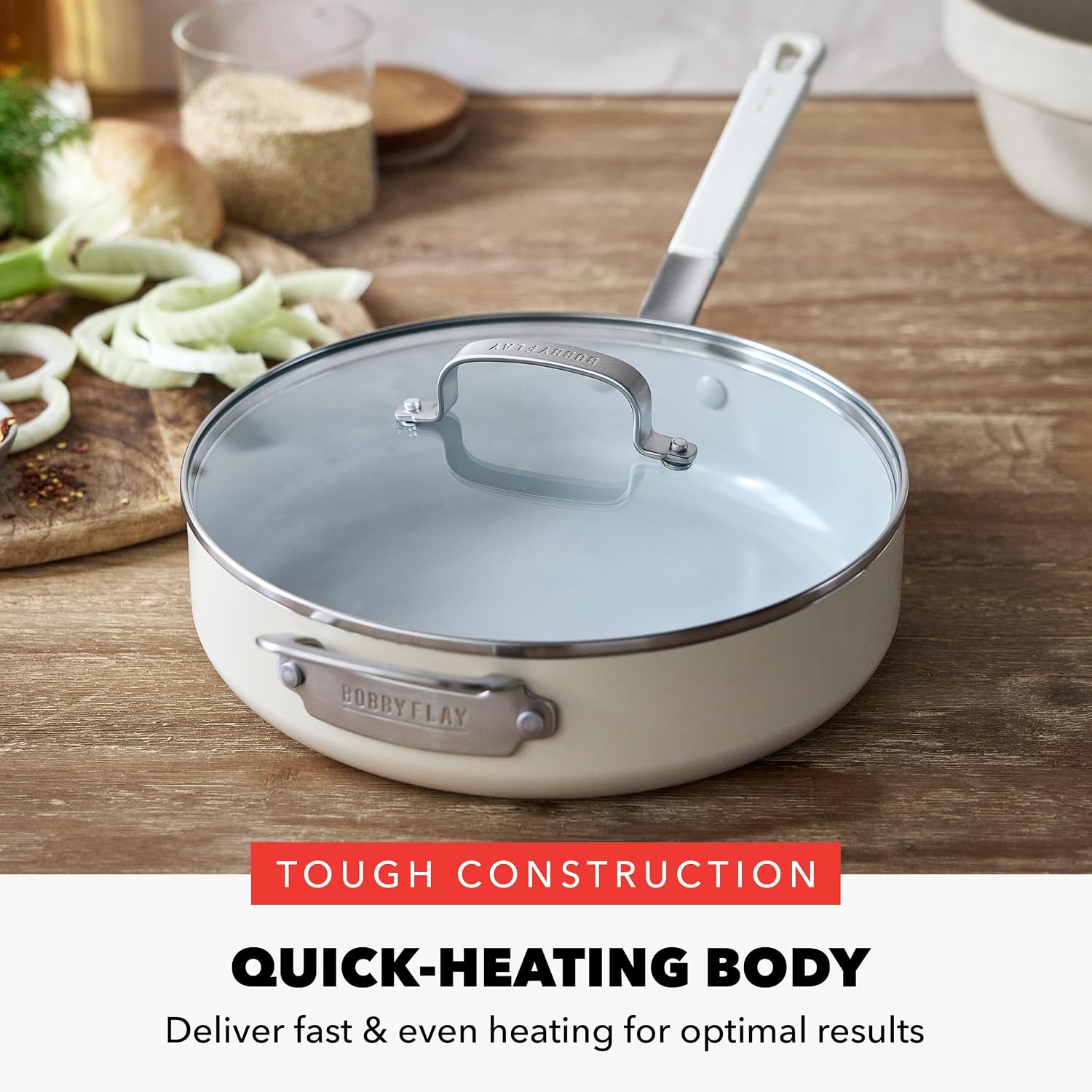 GreenPan x Bobby Flay 4.5QT Ceramic Nonstick Sauté Pan with Lid, Cream