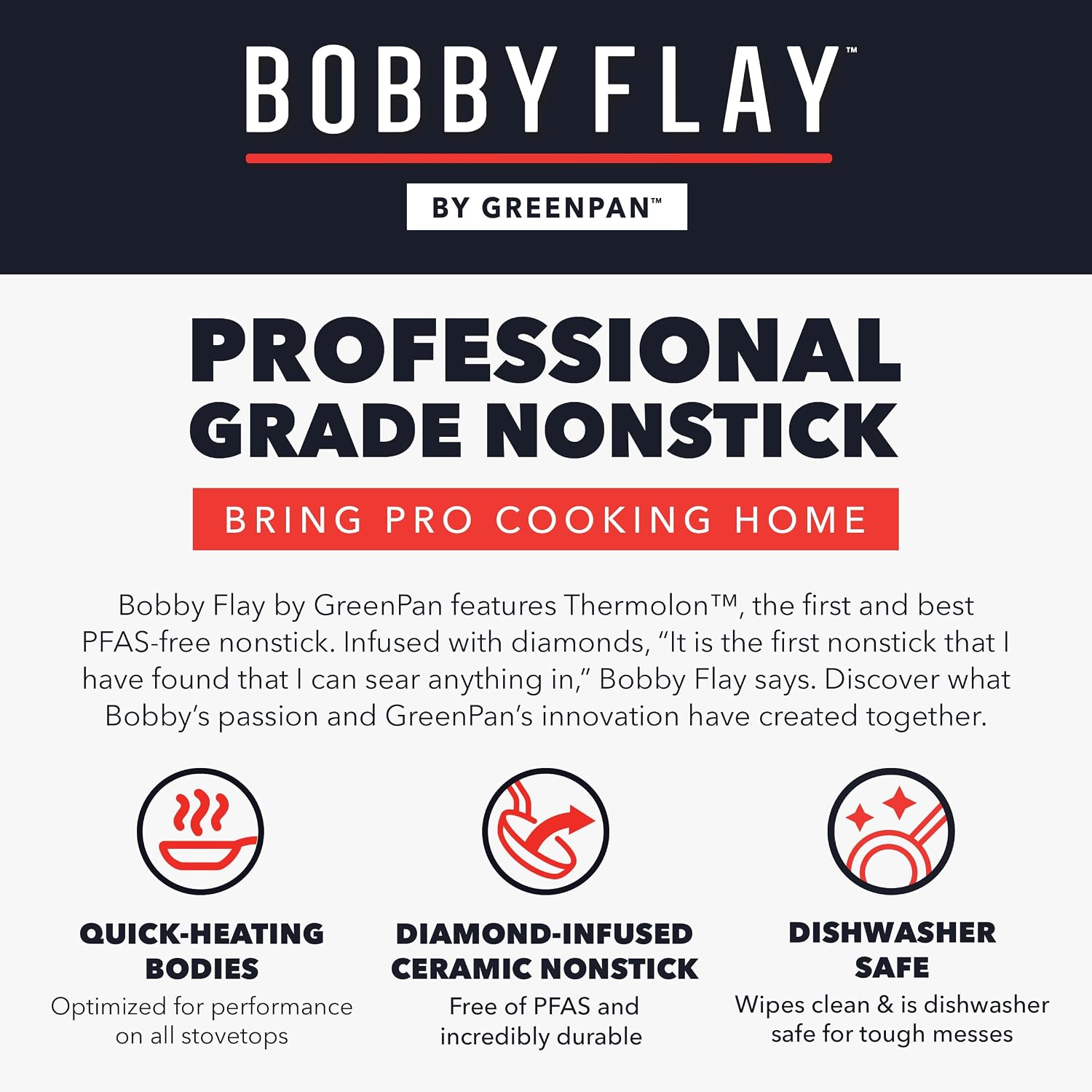 GreenPan x Bobby Flay 4.5QT Ceramic Nonstick Sauté Pan with Lid, Cream