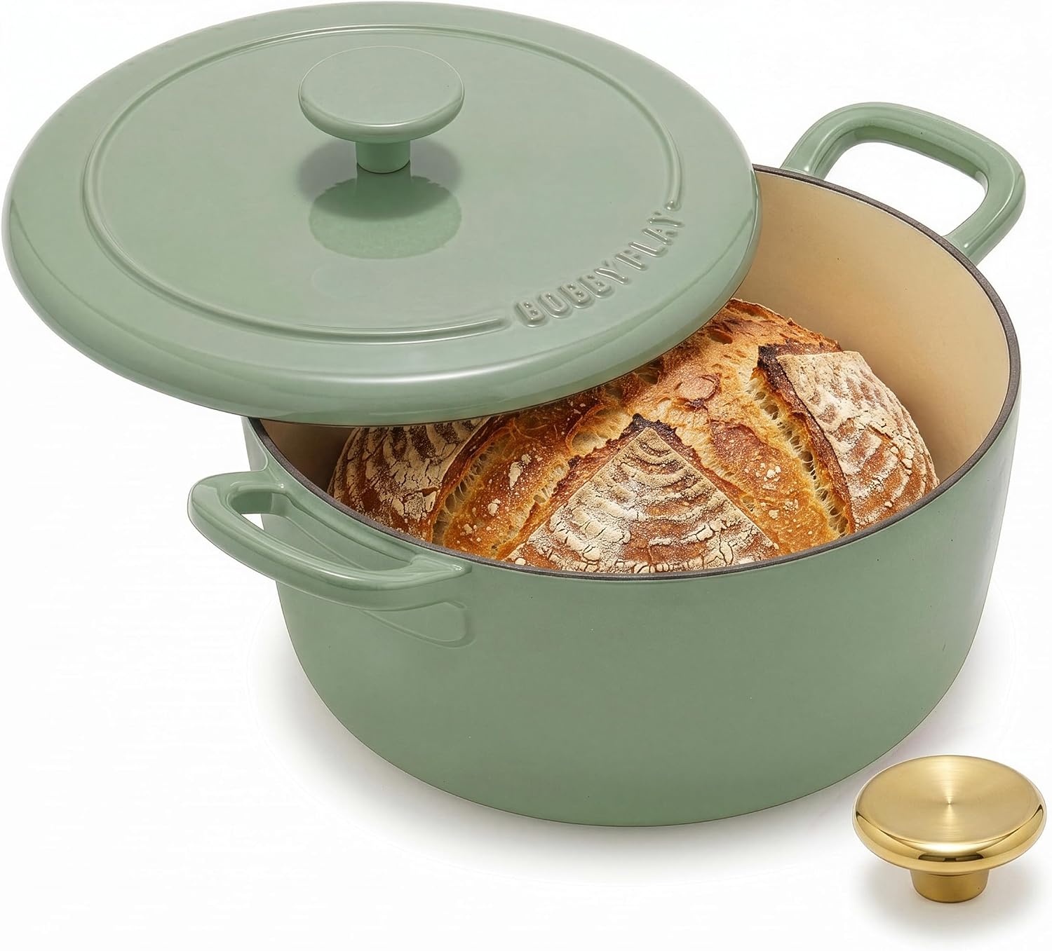 GreenPan x Bobby Flay 5.5QT Enameled Cast Iron Dutch Oven With Lid, Green Olive Green