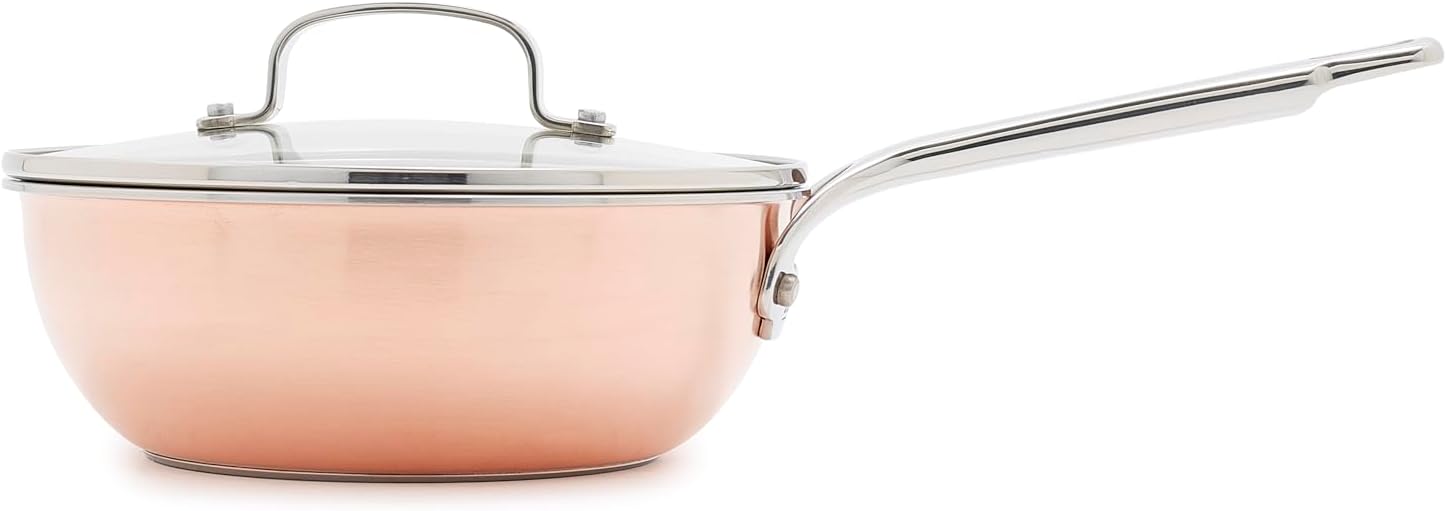 GreenPan x Bobby Flay 2QT Copper Clad Chef’s Pan with Lid, Induction Ready Sauce Pot, Measurement Markings, Stainless Steel Base & Interior, Oven Safe Saucepan to 500˚F