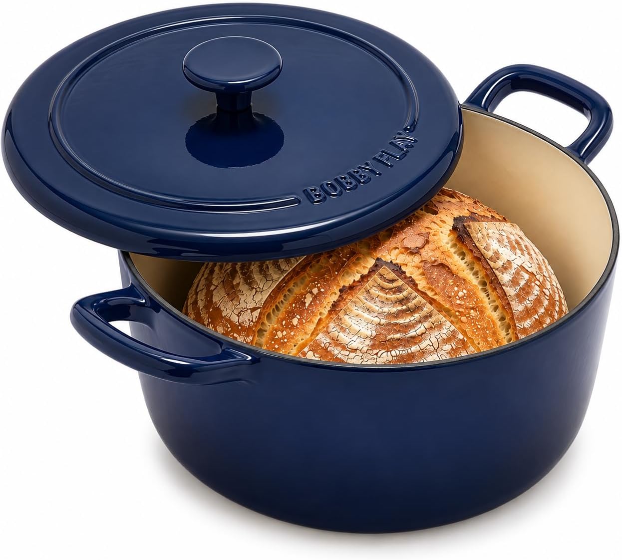 GreenPan x Bobby Flay 5.5QT Enameled Cast Iron Dutch Oven With Lid, Navy Cobalt Blue