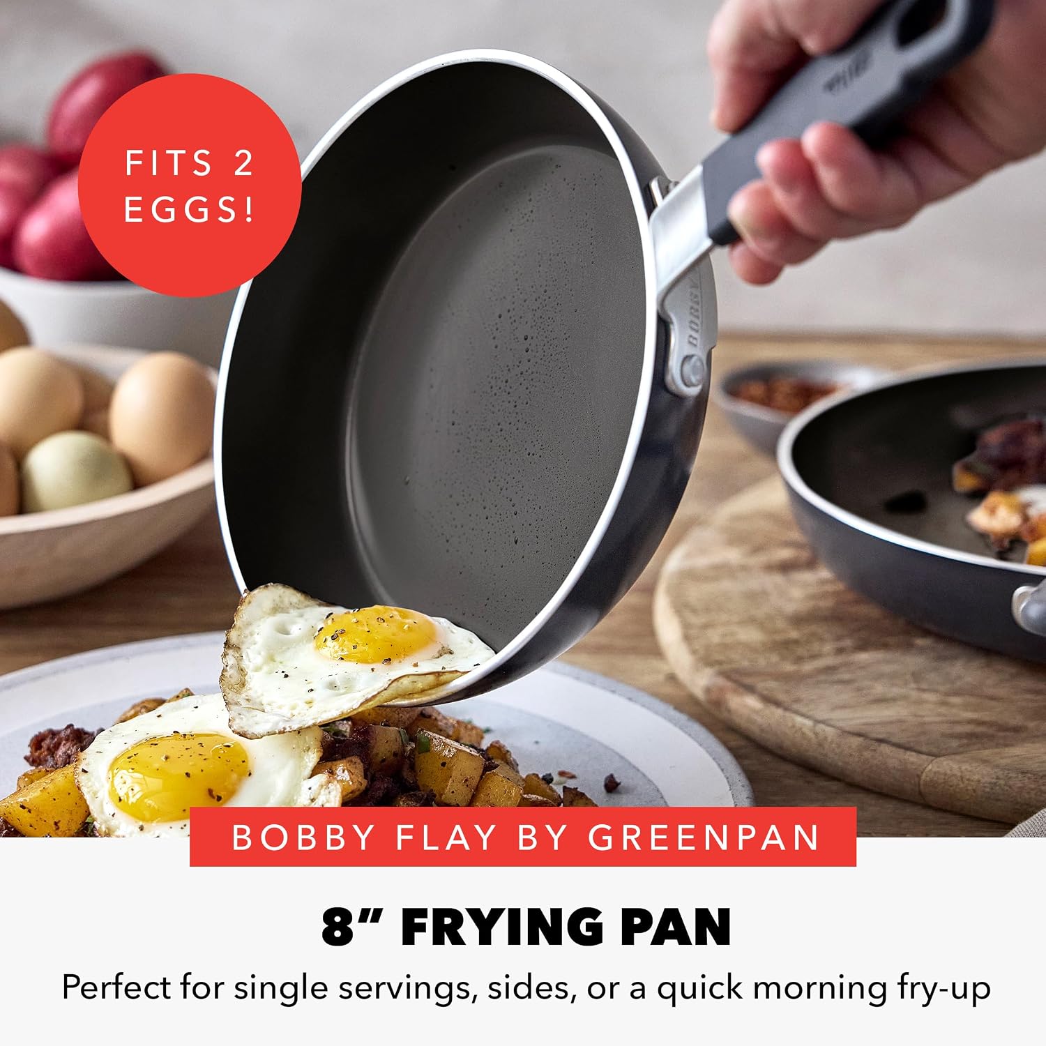 GreenPan x Bobby Flay 8" Diamond Ceramic Nonstick Frying Pan, Black