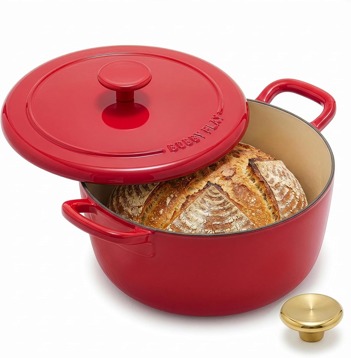 GreenPan x Bobby Flay 5.5QT Enameled Cast Iron Dutch Oven With Lid, Red
