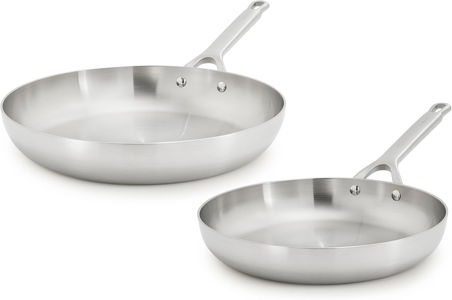 GreenPan x Bobby Flay Stainless Steel 10” & 12” Frying Pan Skillet Set, Induction Compatible, Durable, Dishwasher Safe, Oven & Broiler Safe 400°F, Tri Ply Clad Pans, Heat Responsive Core, 2-Piece Set