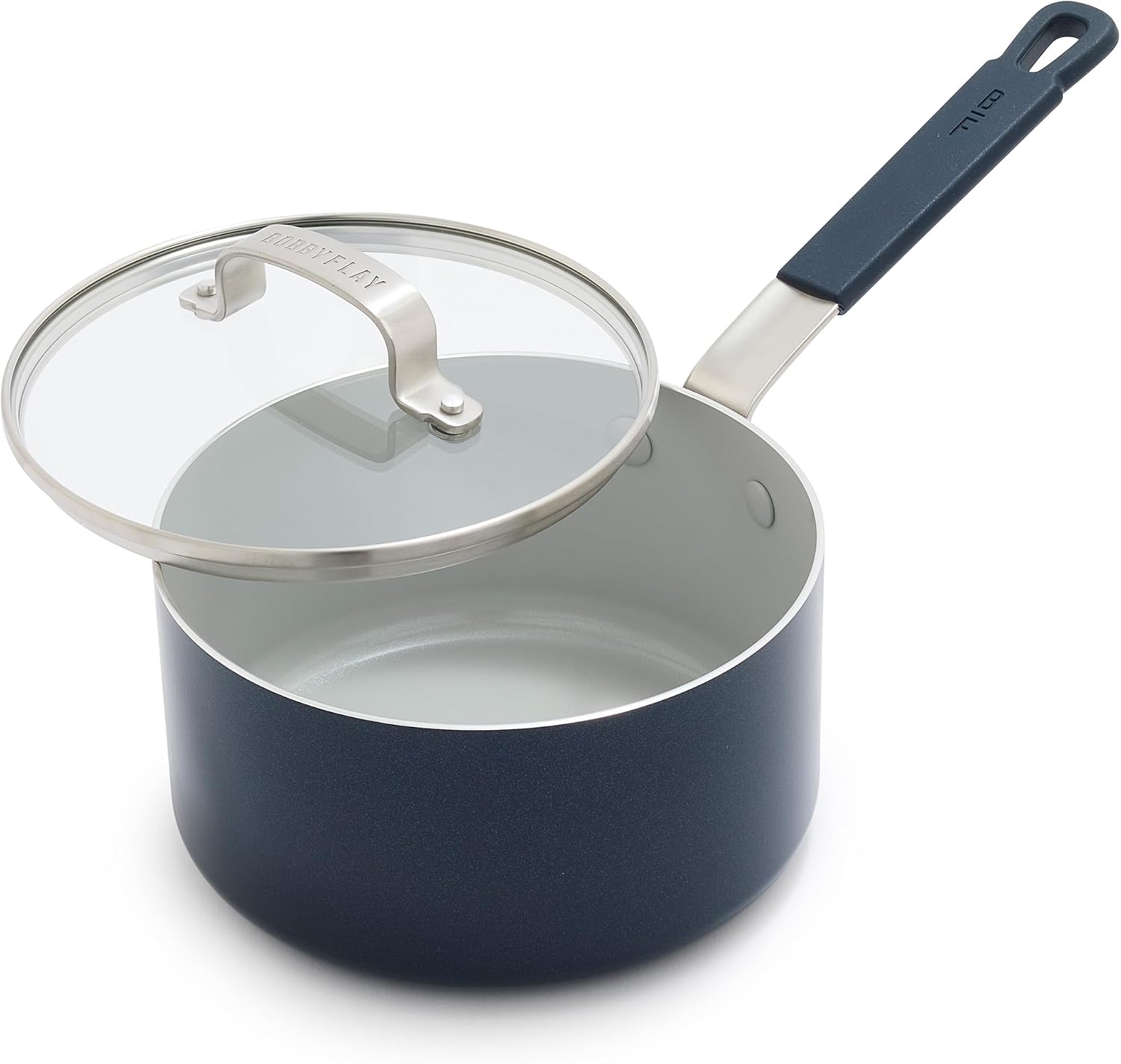 GreenPan x Bobby Flay 2.5QT Ceramic Nonstick Saucepan with Lid, Navy Blue Oxford Blue