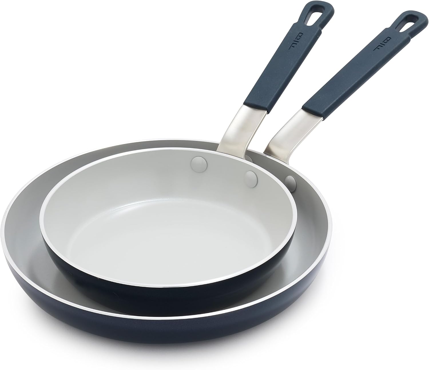 GreenPan x Bobby Flay 2 Piece (8"&10") Ceramic Nonstick Skillet Set, Navy Oxford Blue