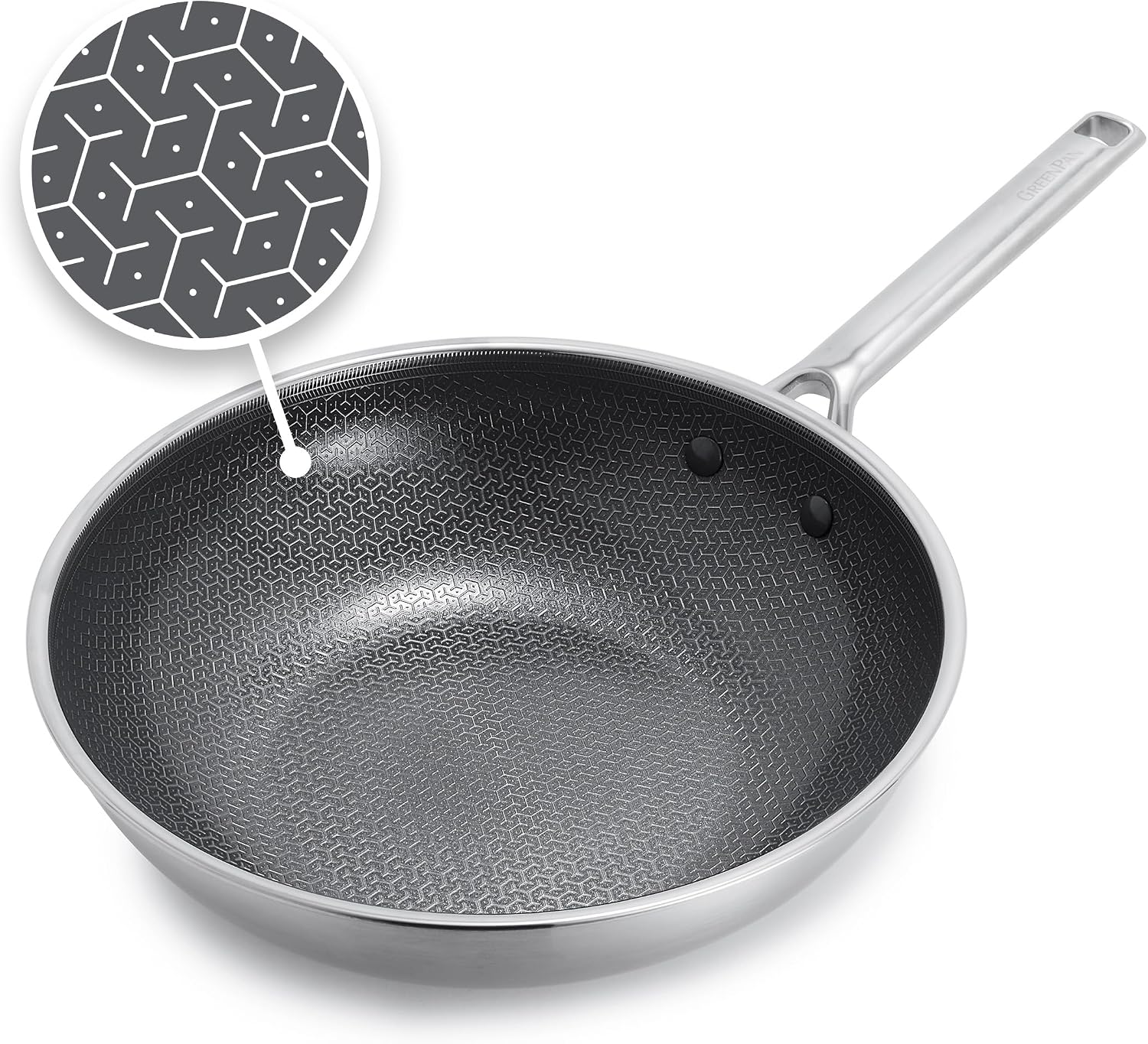 GreenPan Hybrid APEX 11" Tri-Ply Stainless Steel Wok, Ceramic Nonstick Pan Silver