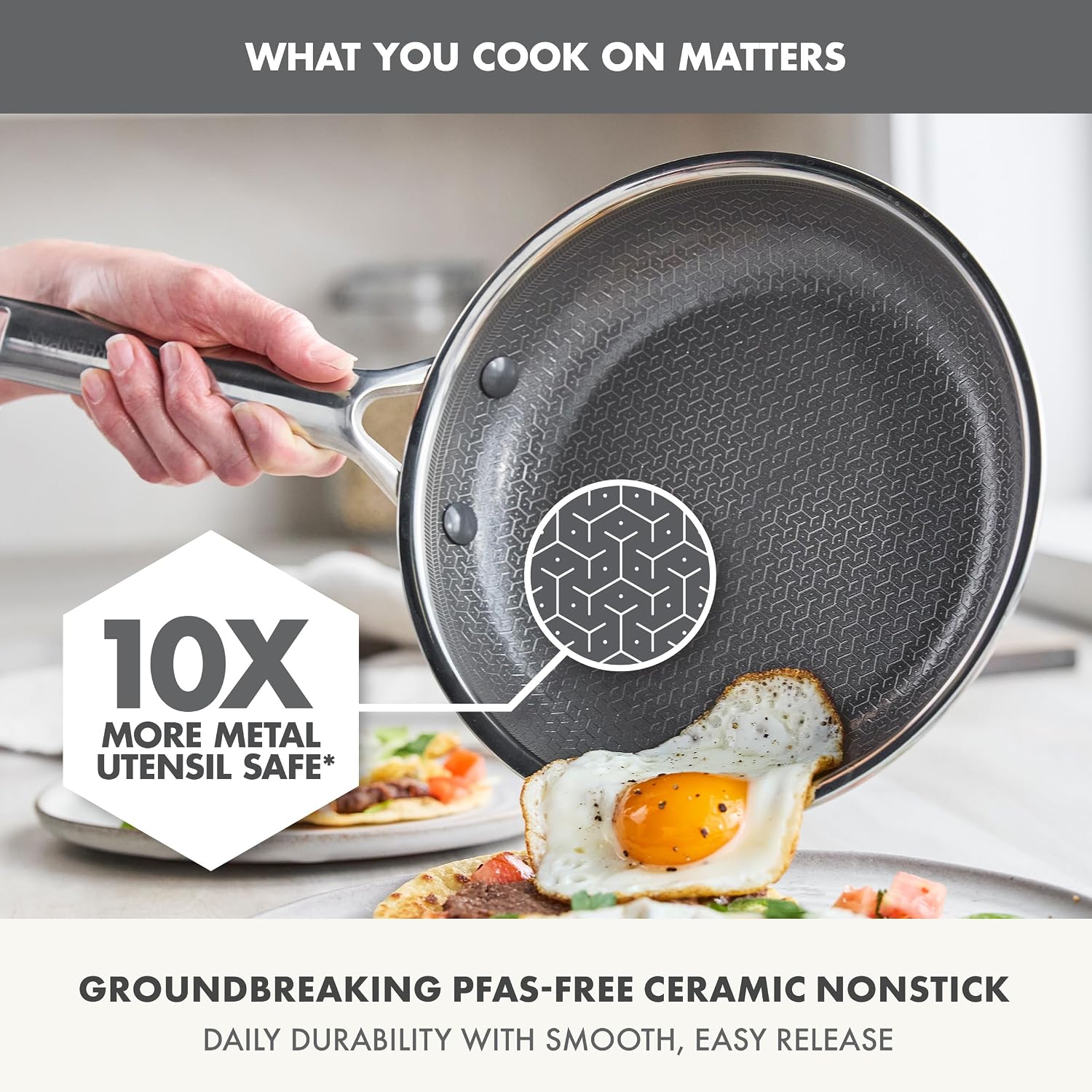 GreenPan Hybrid 8" Stainless Steel Fry Pan, PFAS-Free Ceramic Skillet Silver