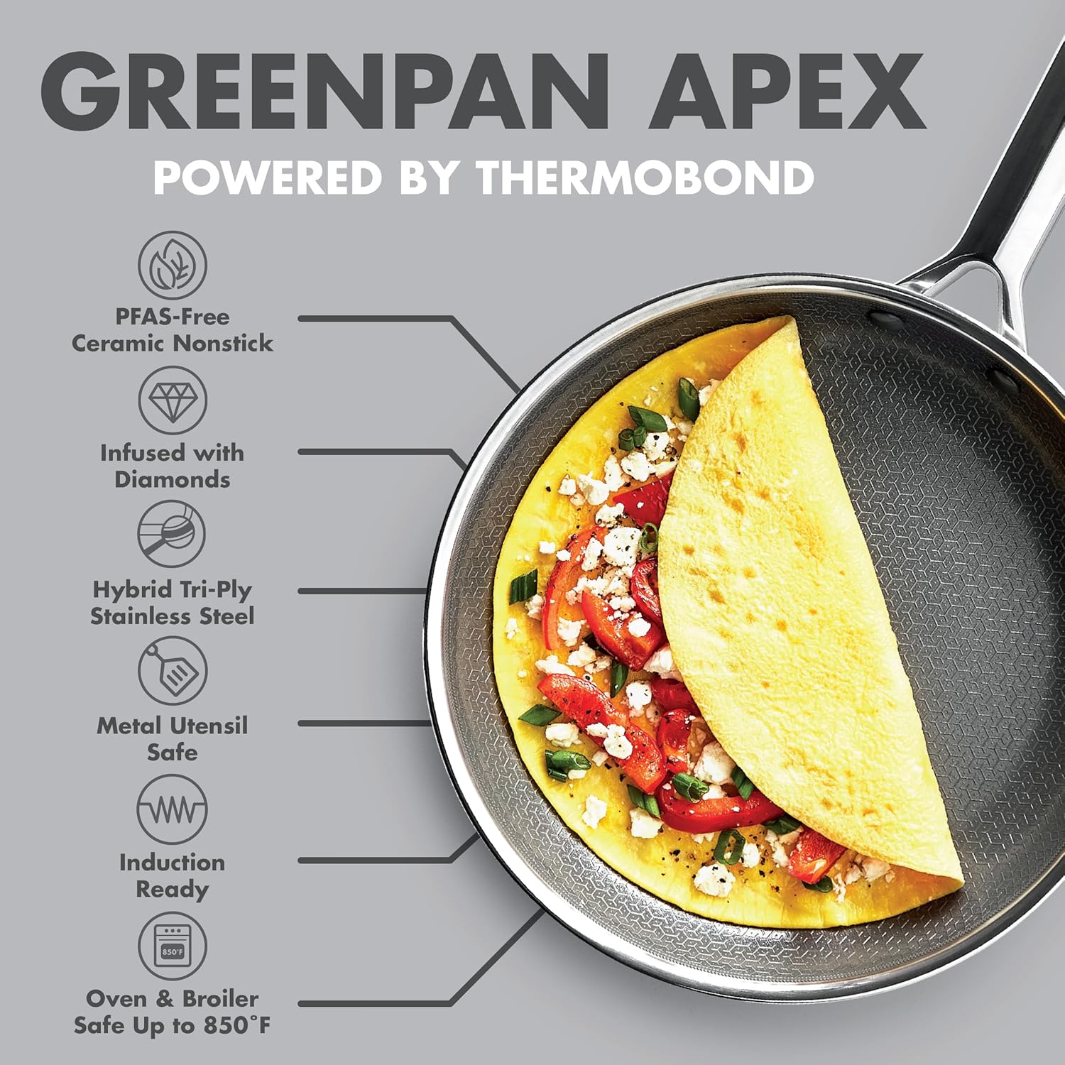 GreenPan Hybrid 8" Stainless Steel Fry Pan, PFAS-Free Ceramic Skillet Silver