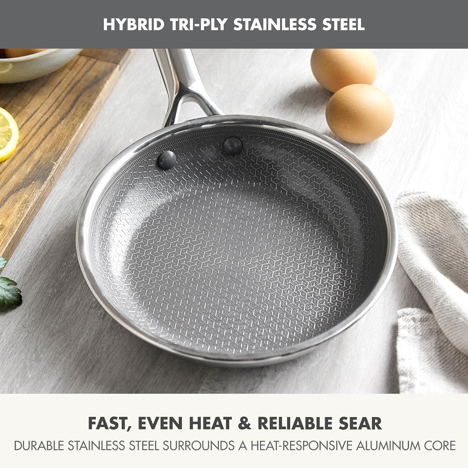 GreenPan Hybrid 8" Stainless Steel Fry Pan, PFAS-Free Ceramic Skillet Silver