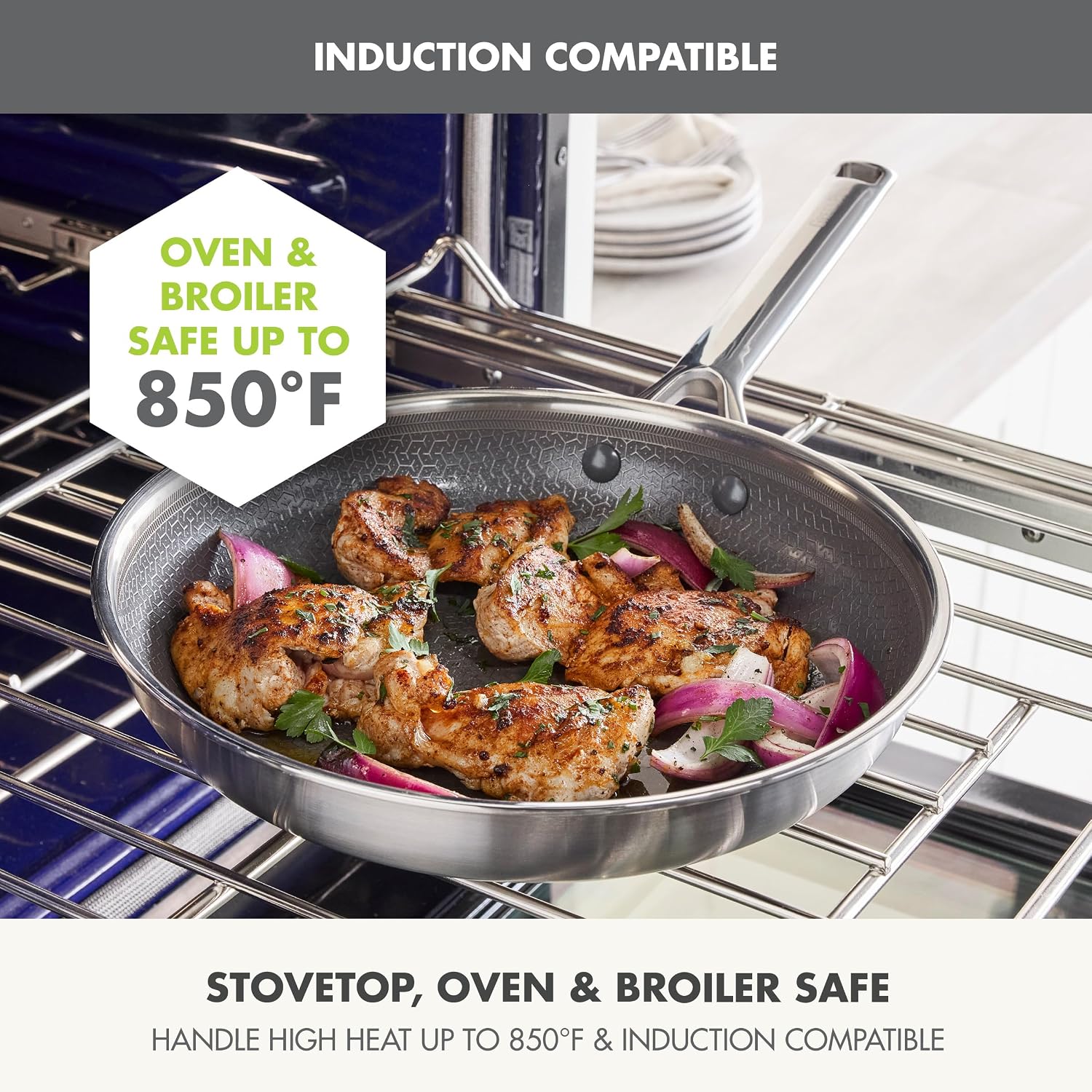 GreenPan Hybrid 8" Stainless Steel Fry Pan, PFAS-Free Ceramic Skillet Silver