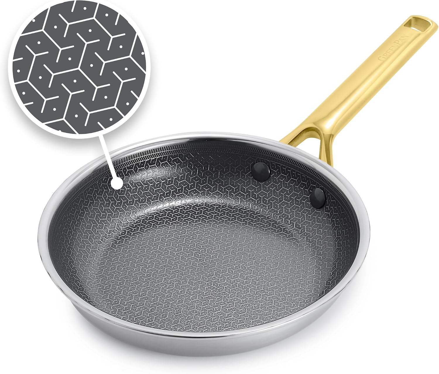 GreenPan Hybrid 8" Stainless Steel Frying Pan, Ceramic Nonstick Skillet Gold