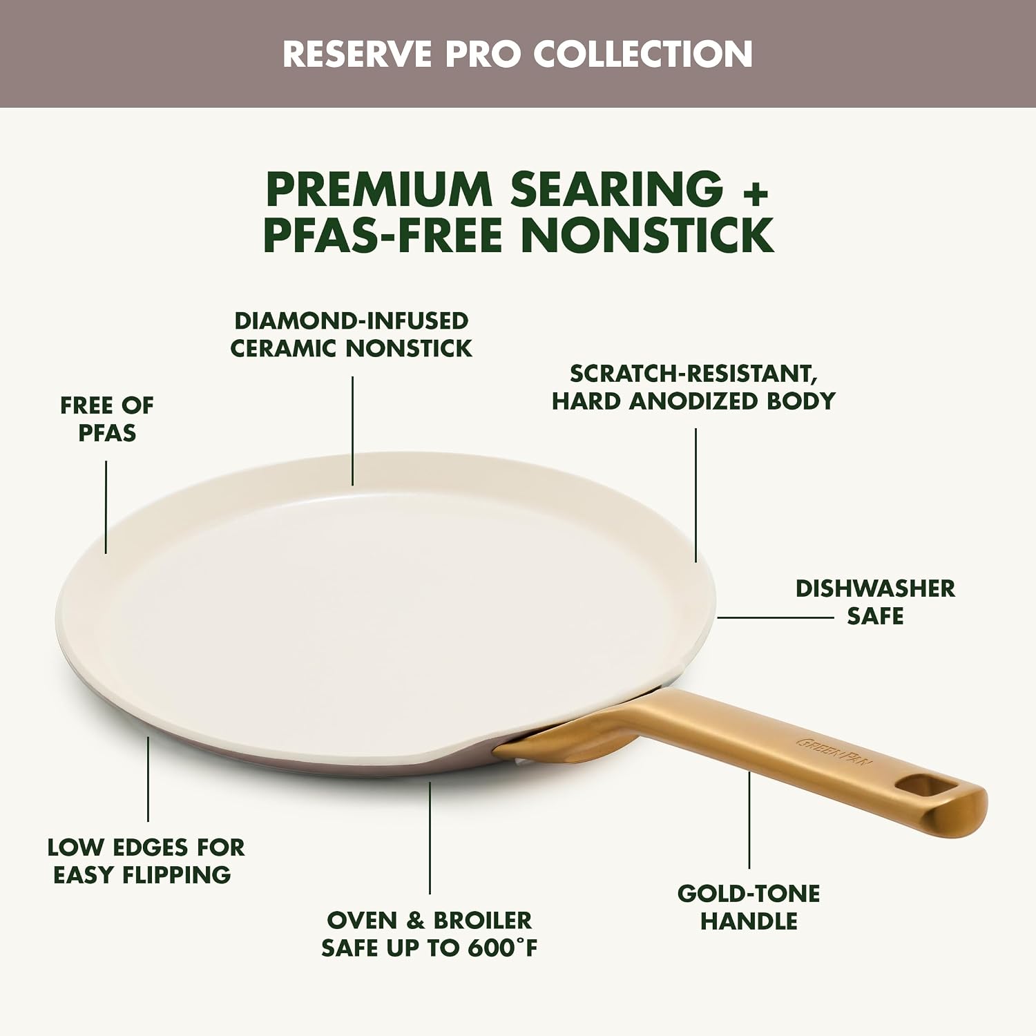 GreenPan Reserve Crepe and Pancake Pan, Latte