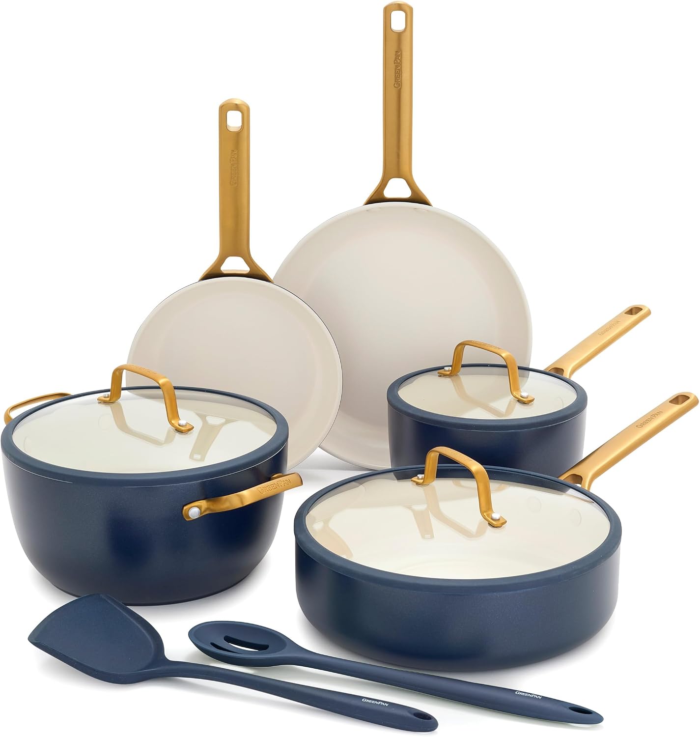 GreenPan Nonstick Reserve Pro 10 Piece Cookware Set, NSF Certified Ceramic, Hard Anodized PFAS-Free Pots & Pans Set with Lids, Stainless Steel Handles, Oven & Dishwasher Safe, Twilight Blue