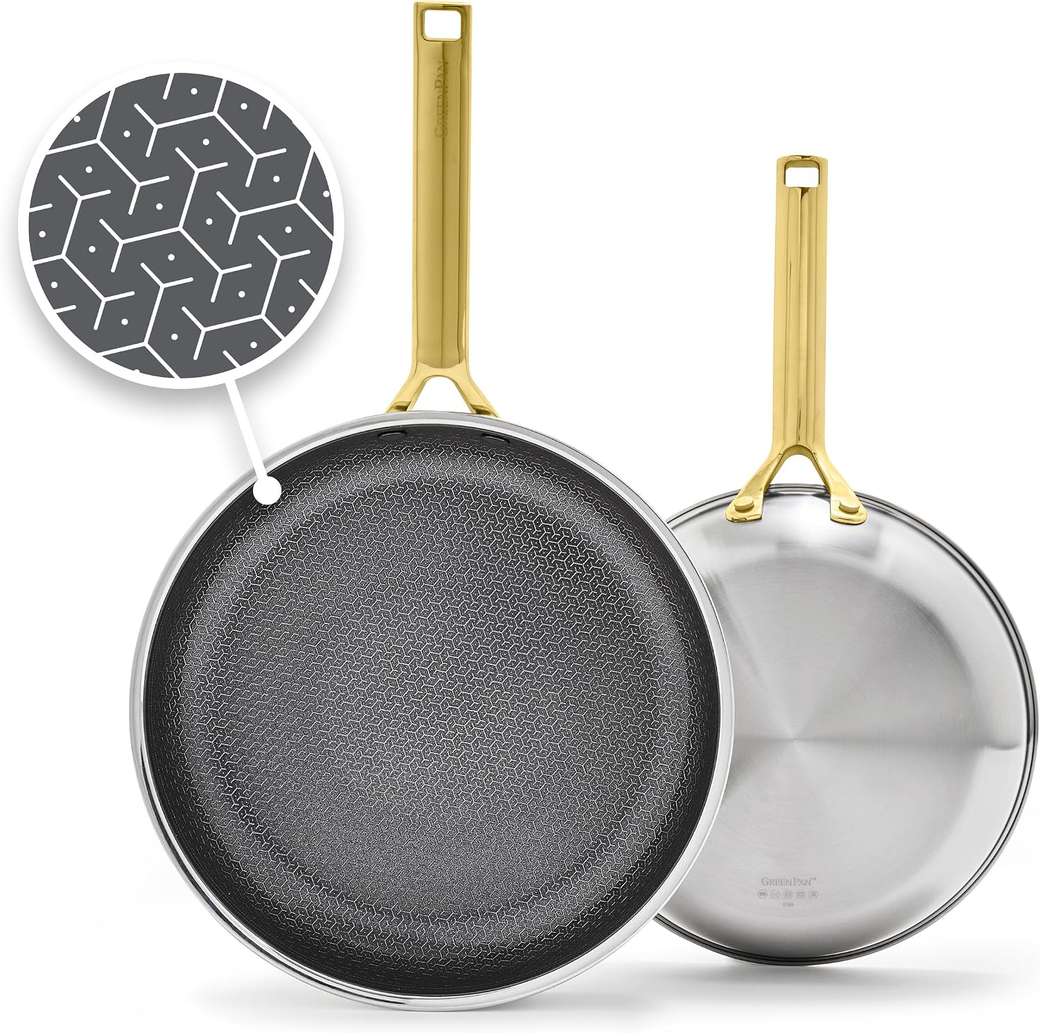 GreenPan Hybrid 2 Piece (9.5" & 11") Stainless Steel & Ceramic Skillet Set Gold