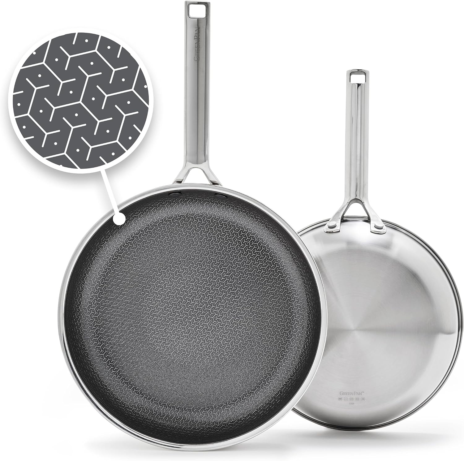 GreenPan Hybrid 2 Piece (9.5" & 11") Stainless Steel & Ceramic Skillet Set Silver