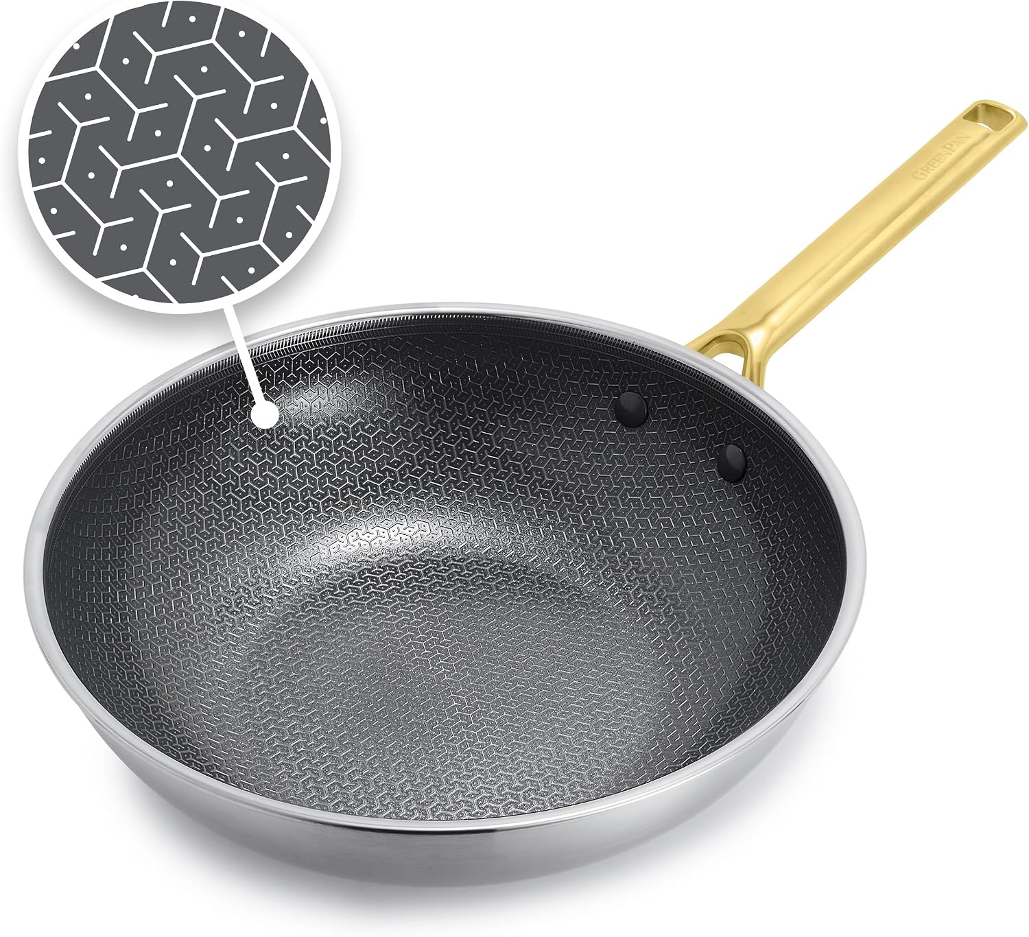 GreenPan Hybrid APEX 11" Tri-Ply Stainless Steel Wok, Ceramic Nonstick Pan Gold