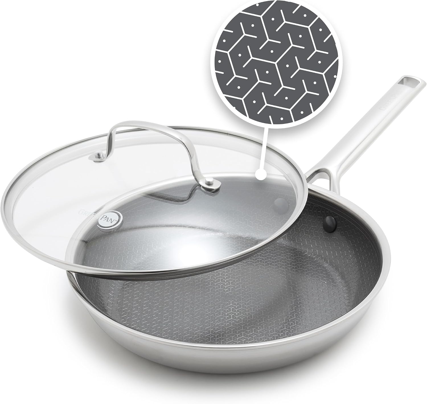 GreenPan Hybrid APEX 12" Stainless Steel Frying Pan Skillet with Lid Silver