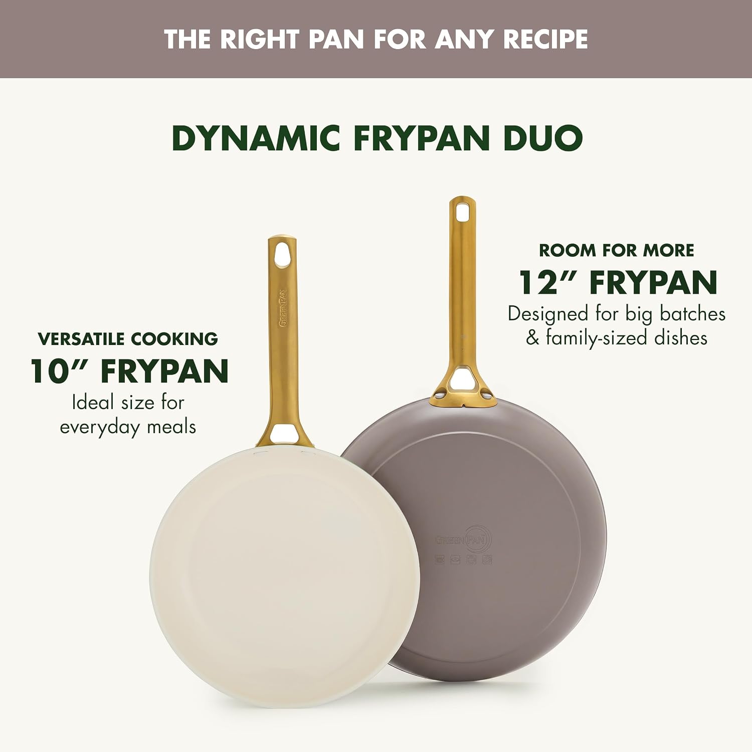 GreenPan Nonstick Reserve Pro 10” & 12” Frying Pan Set, Latte