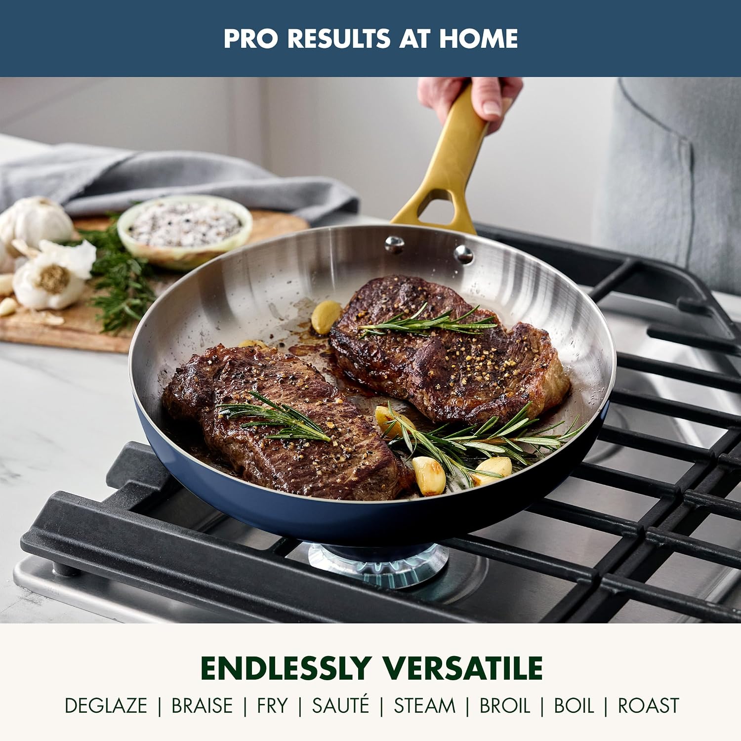 GreenPan Stainless Steel Tri-Ply Reserve 8” Frying Pan Skillet Twilight Blue
