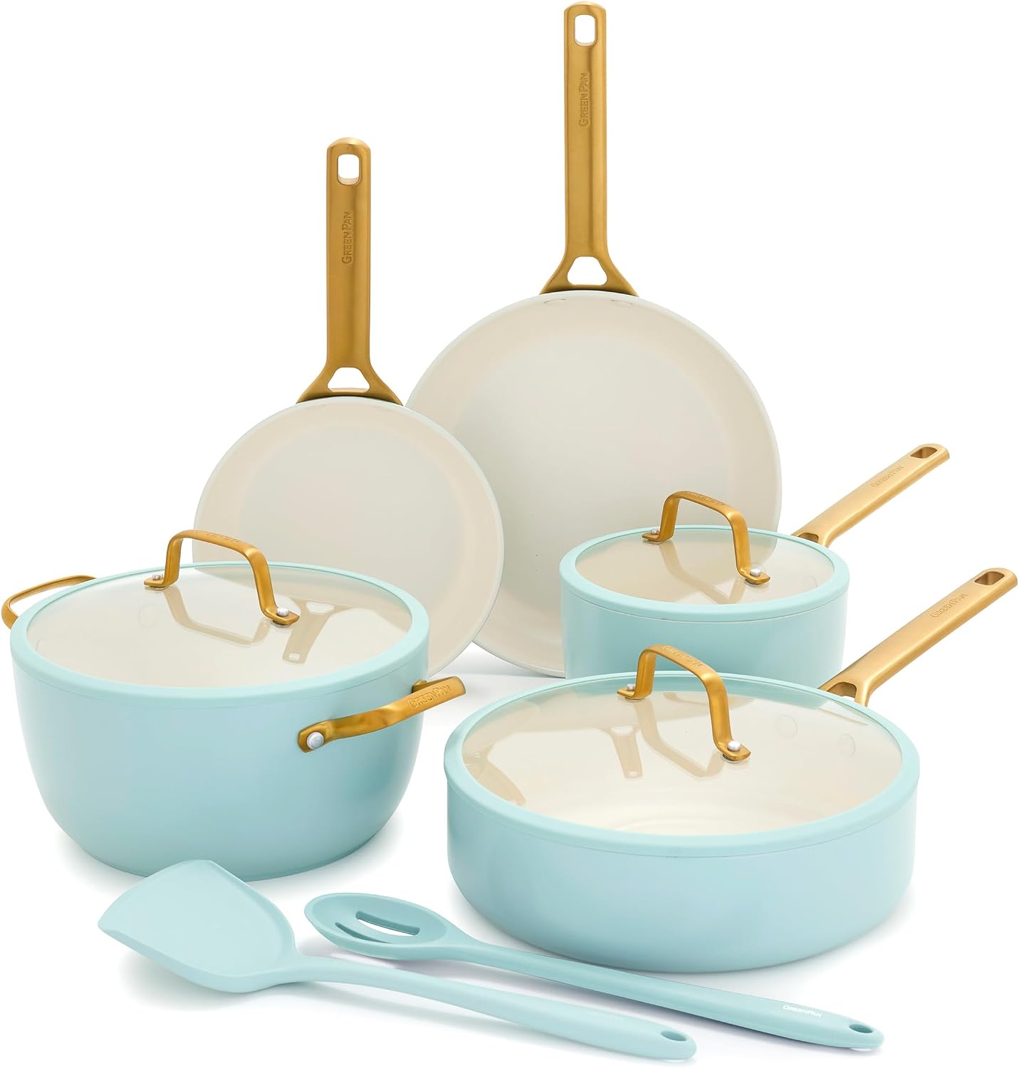 GreenPan Nonstick Reserve Pro 10 Piece Cookware Set, NSF Certified Ceramic, Hard Anodized PFAS-Free Pots & Pans Set with Lids, Stainless Steel Handles, Oven & Dishwasher Safe, Seaside Blue