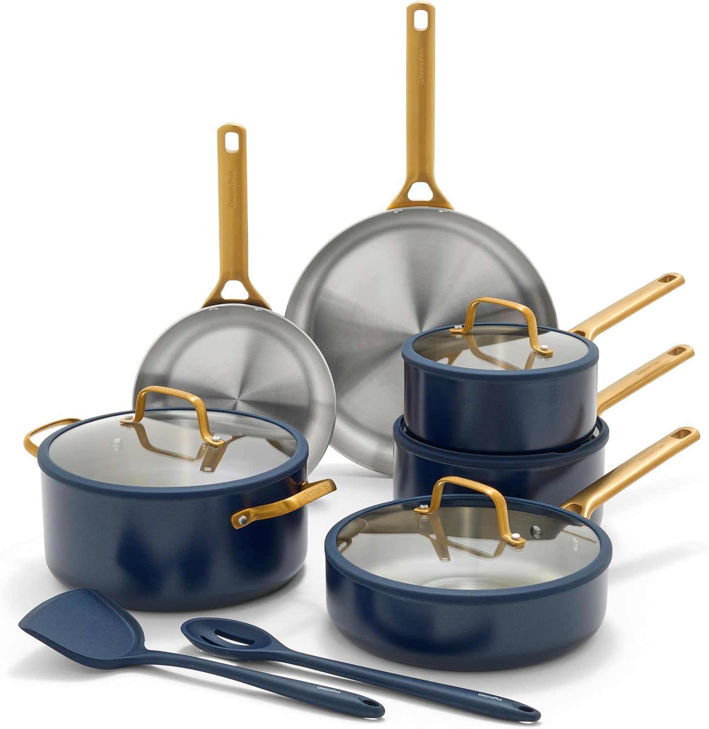 GreenPan Stainless Steel Tri-Ply Reserve 12 Piece Cookware Pots & Pans Set Twilight Blue