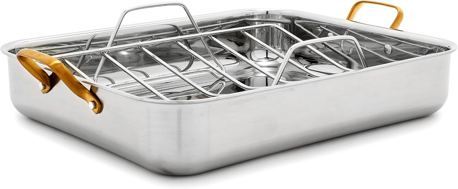 GreenPan Reserve 16” x 13” Tri-Ply Stainless Steel Roasting Pan with Rack