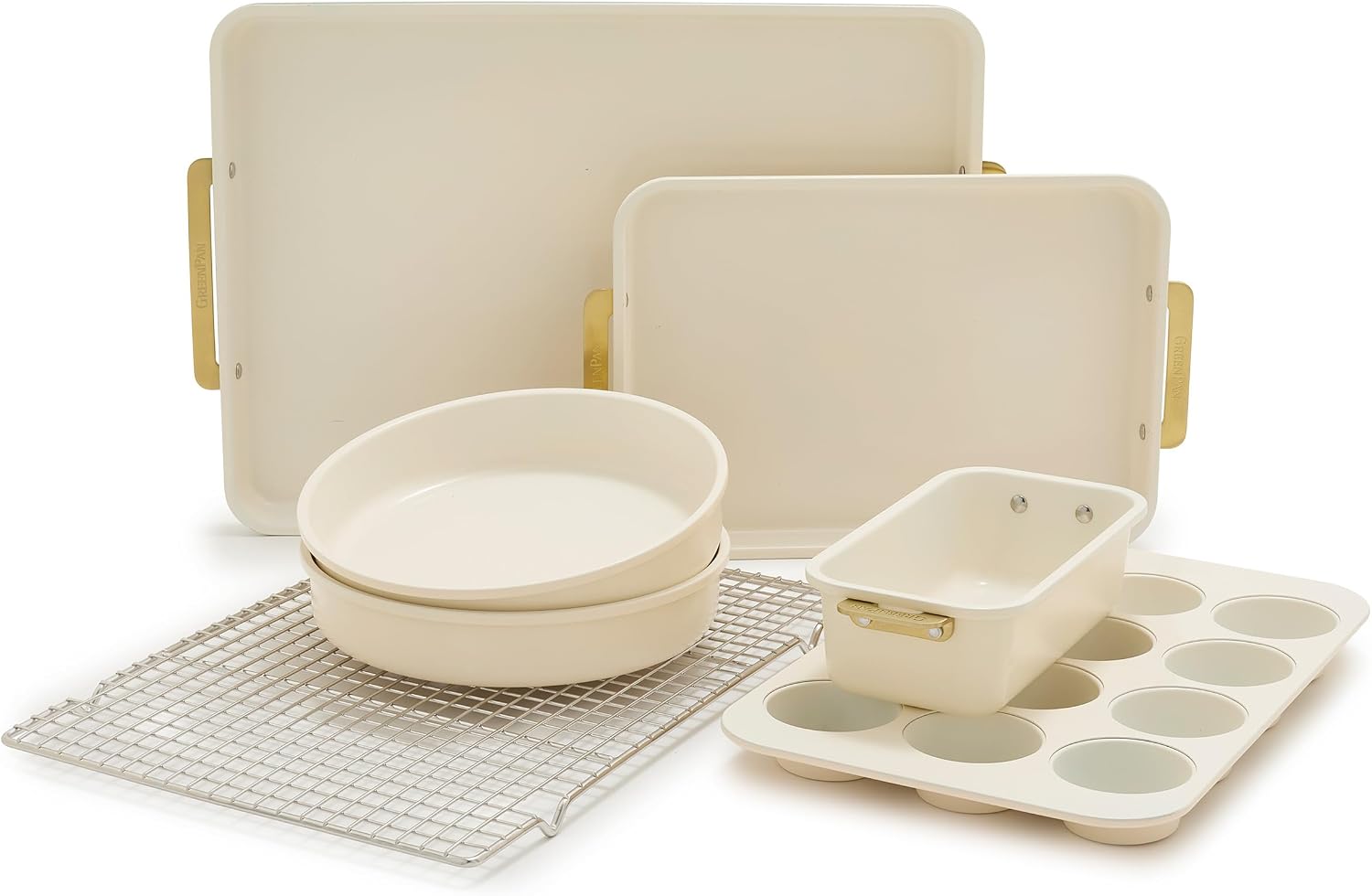 GreenPan Bakeware Ceramic Nonstick 7 Piece Ovenware Set, Cream