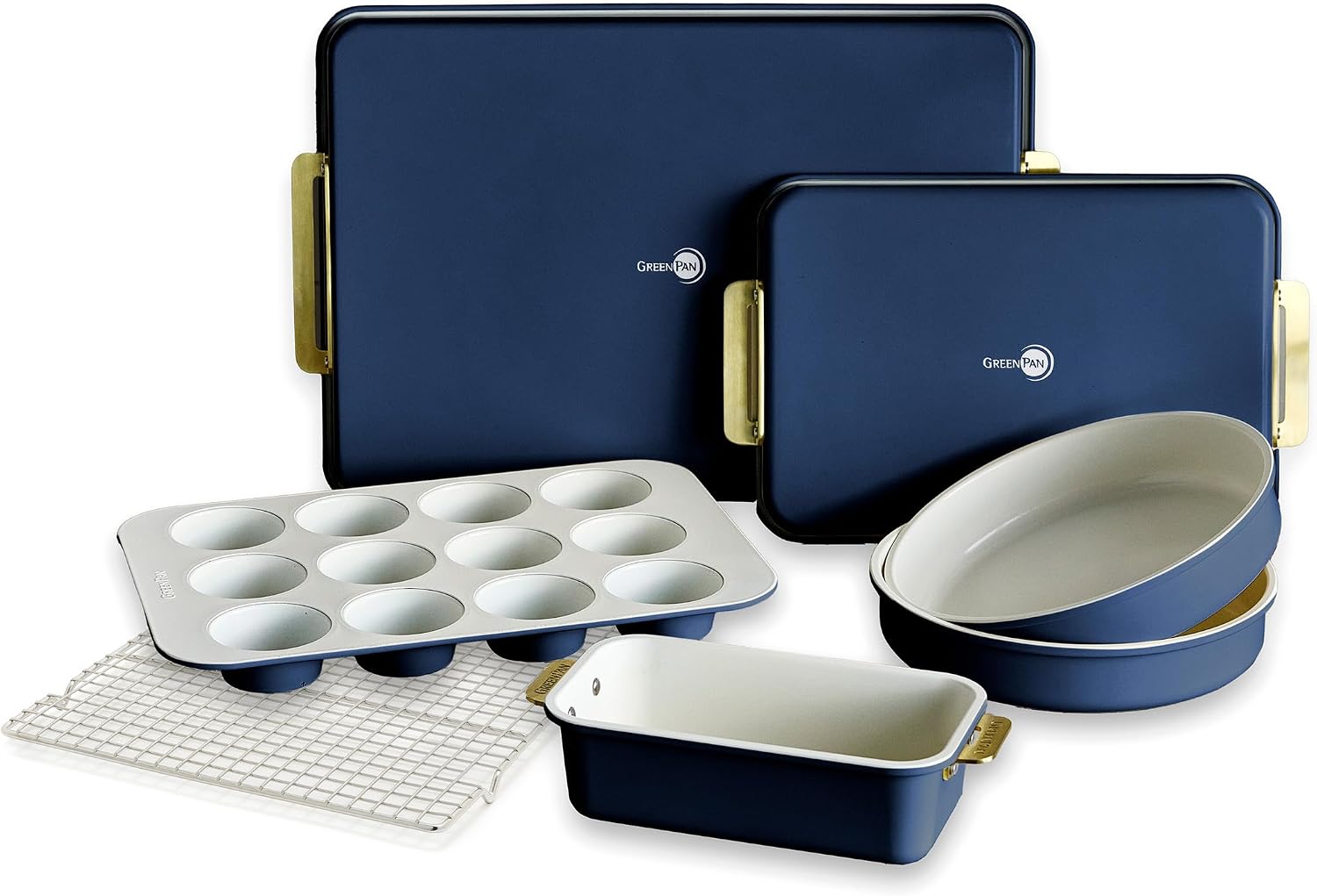 GreenPan Bakeware Ceramic Nonstick 7 Piece Ovenware Set, Oxford Blue