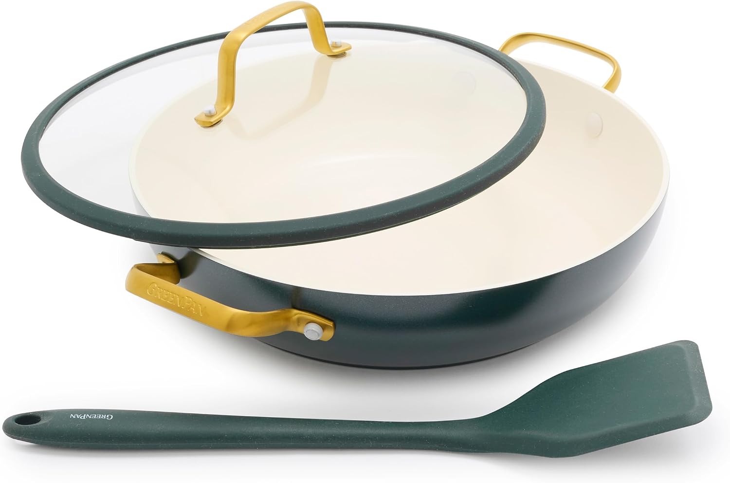 GreenPan Reserve Pro 3 Piece Saute Pan Set with Lid and Silicone Spatula Spruce Green
