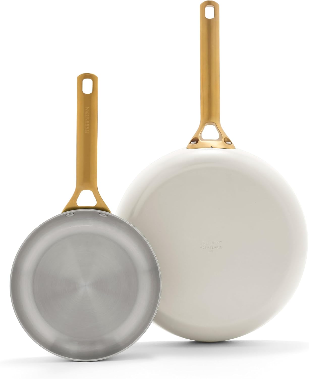 GreenPan Stainless Steel Tri-Ply Reserve 10” and 12” Frying Pan Skillet Set Cream White