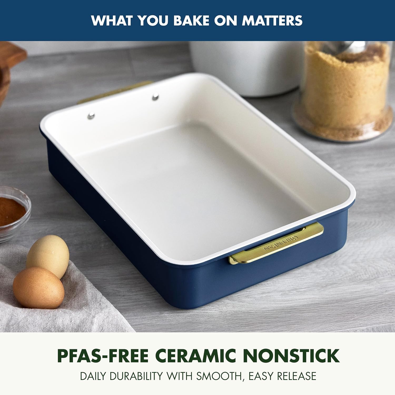 GreenPan Bakeware 13" x 9" Nonstick Rectangular Cake Pan, Oxford Blue