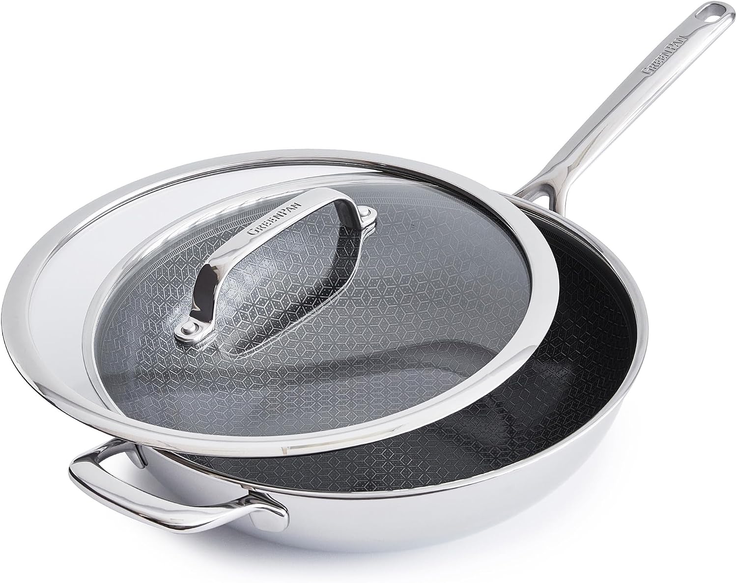 GreenPan Hybrid Spectra 12" Stainless Steel PFAS-Free Nonstick Wok with Lid