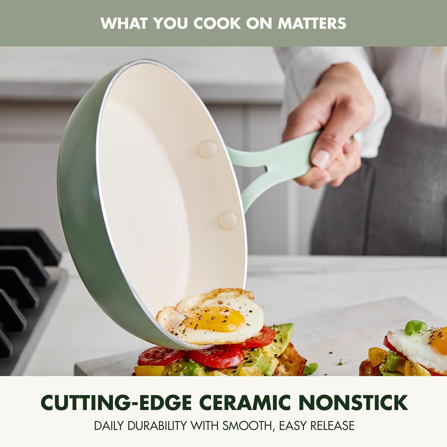 GreenPan Nova 12" Ceramic Nonstick Frying Pan Skillet, Pistachio Green