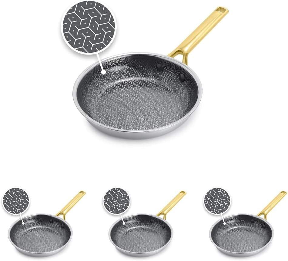 GreenPan Hybrid 8" Stainless Steel Frying Pan, Ceramic Nonstick Skillet (Pack of 4) Dorado