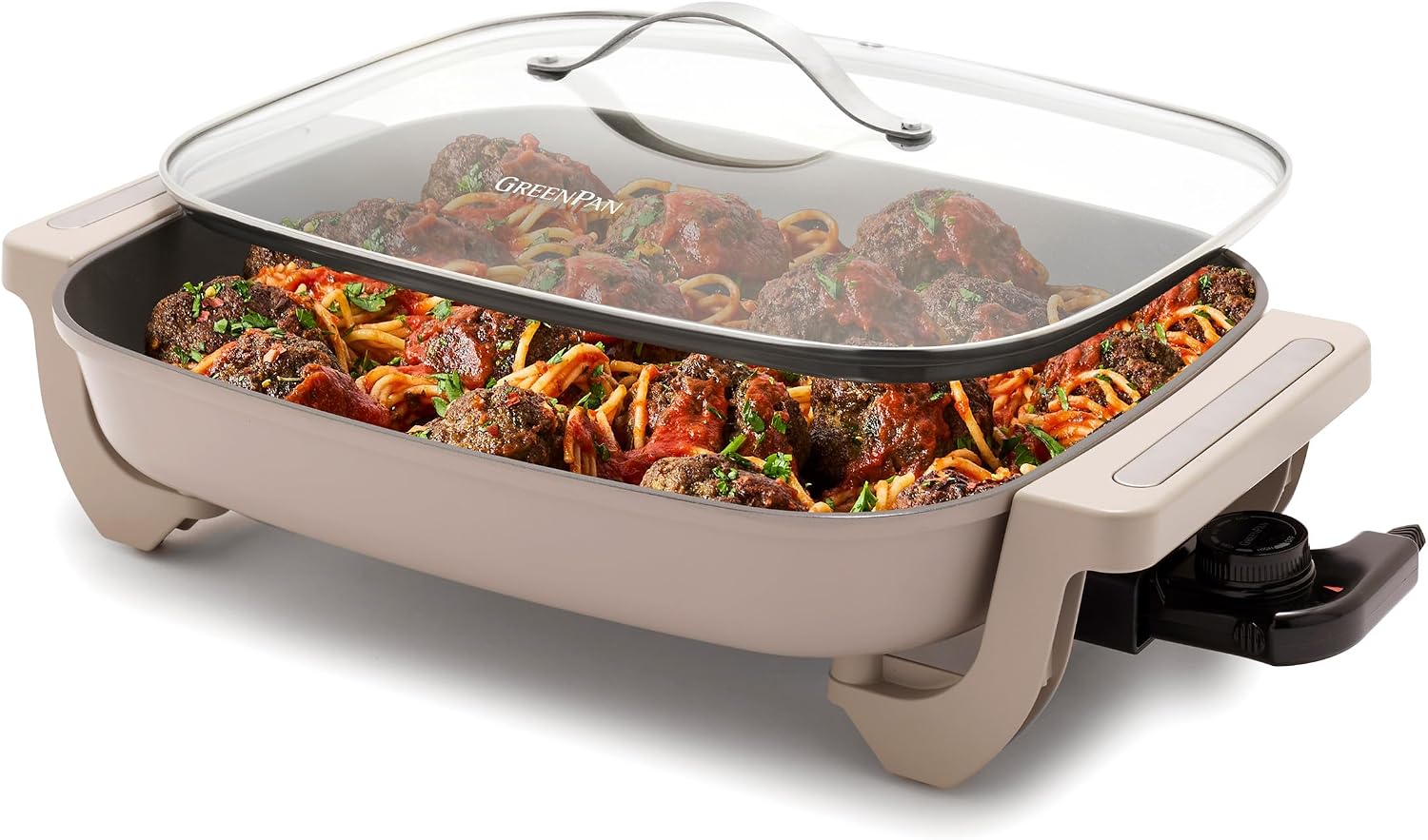 GreenPan Advanced 12” X 15” Electric Skillet with Lid, 7QT Capacity for Family Meals, Ceramic Nonstick PFAS-Free Coating, Fry, Sauté, Steam, Simmer, Sear, Stir Fry, Dishwasher Safe, Clay