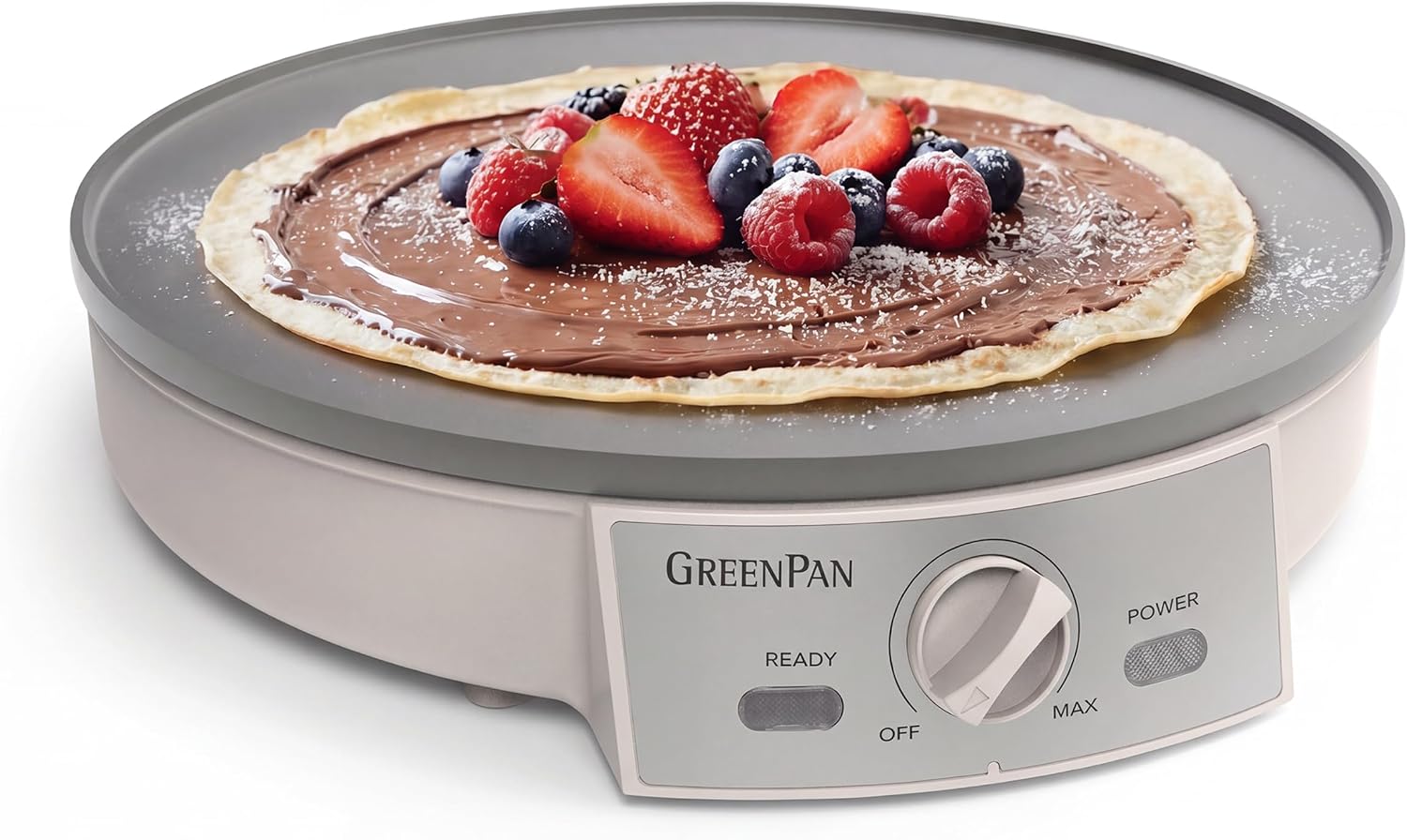 GreenPan Advanced 12" Crepe Maker, Ceramic Nonstick PFAS-Free Coating, Adjustable Temperature Control, 400°F Heating, Batter Spreader & Crepe Turner Included, Clay