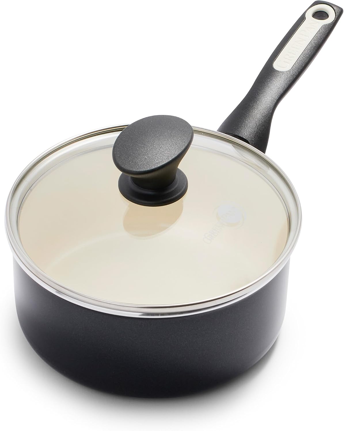 GreenPan Rio 2QT Saucepan Pot with Lid, PFAS-Free Ceramic Nonstick, Black Black 1.0