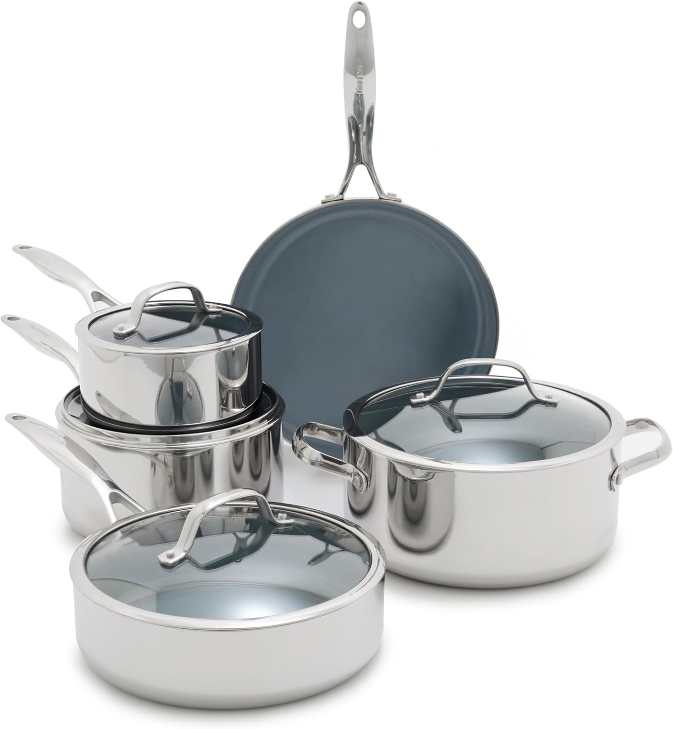 GreenPan Valencia Pro 9 Piece Stainless Steel Ceramic Nonstick Cookware Set