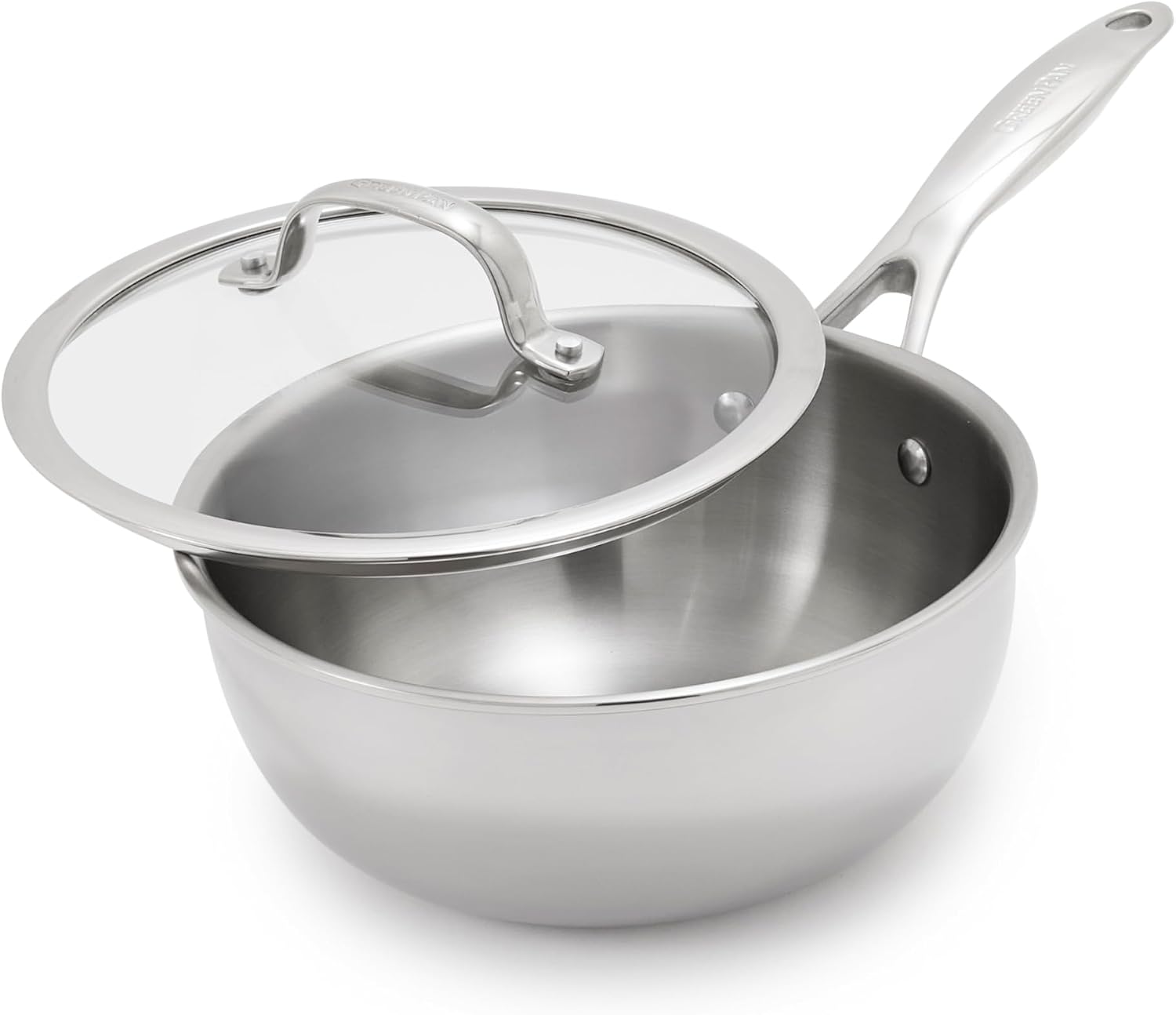 GreenPan Valencia Pro 2.5QT Tri-Ply Stainless Steel Chef’s Pan with Lid Stainless Steel Chef's Pan