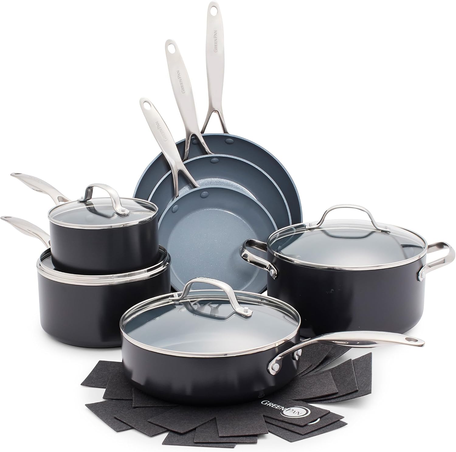 GreenPan Valencia Pro 11 Piece Cookware Set Ceramic Nonstick Pots & Pans Gray