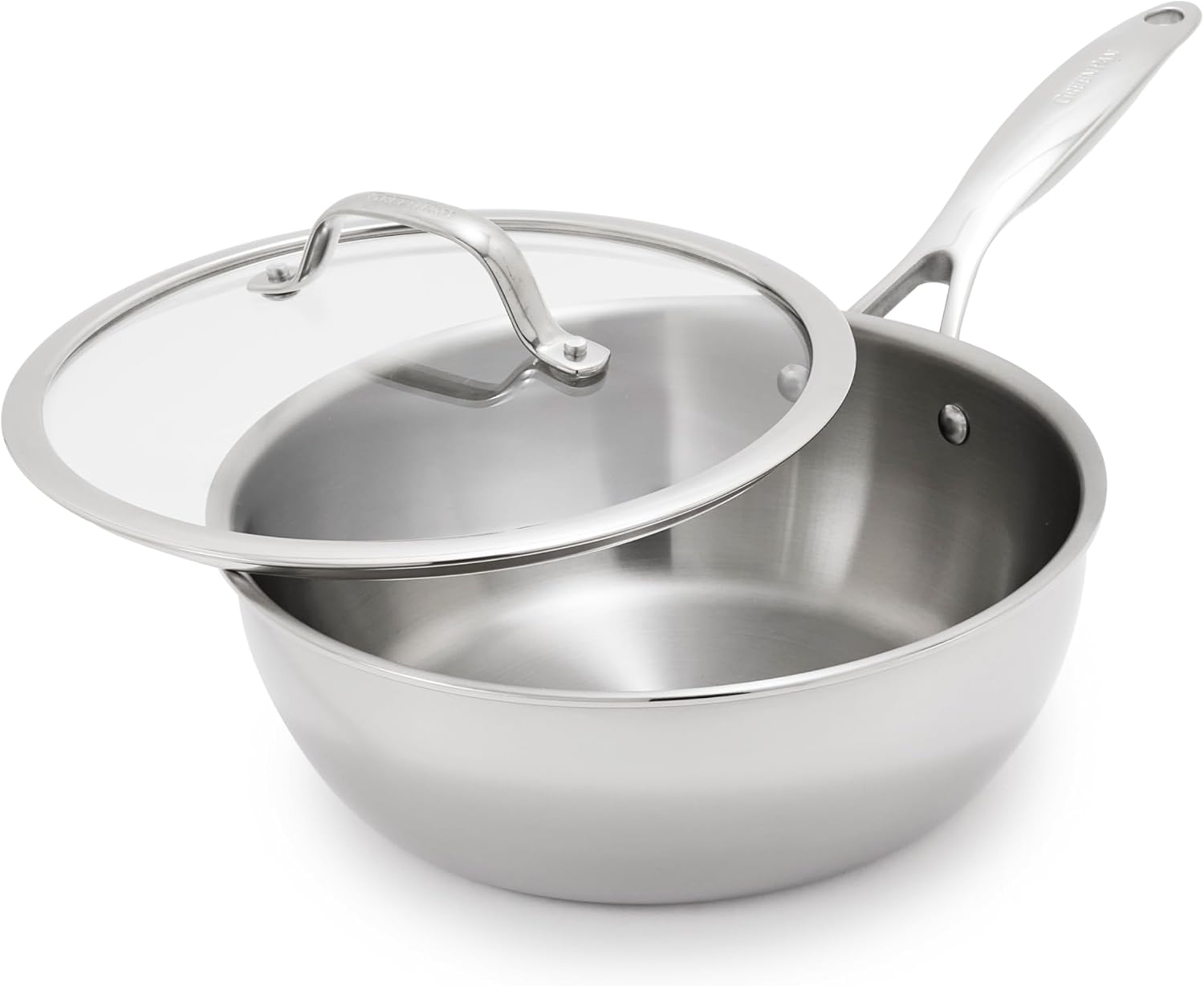 GreenPan Valencia Pro 3.6QT Tri-Ply Stainless Steel Chef’s Pan with Lid Stainless Steel Chef's Pan