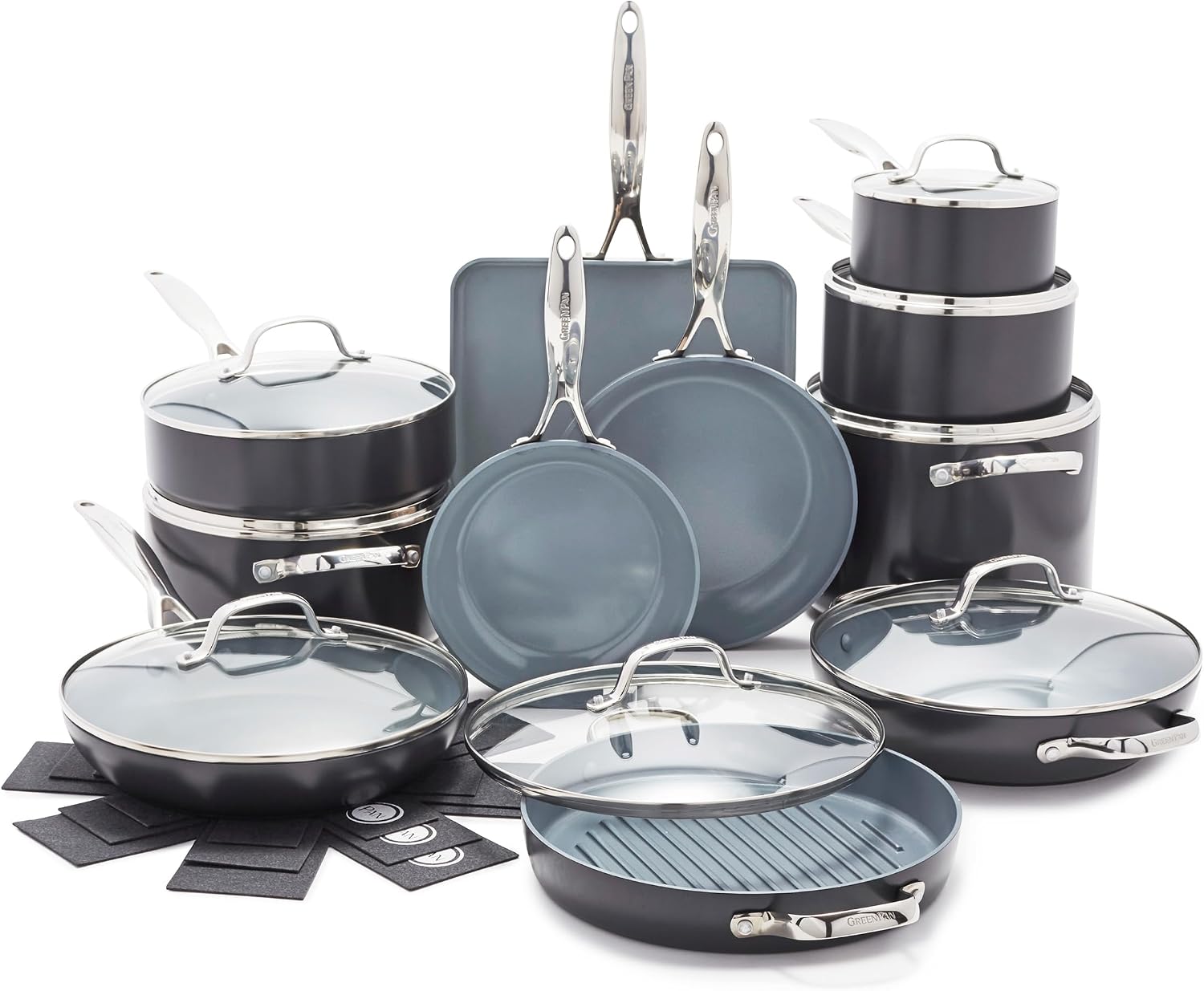 GreenPan Valencia Pro 22 Piece Cookware Set Ceramic Nonstick Pots & Pans Gray
