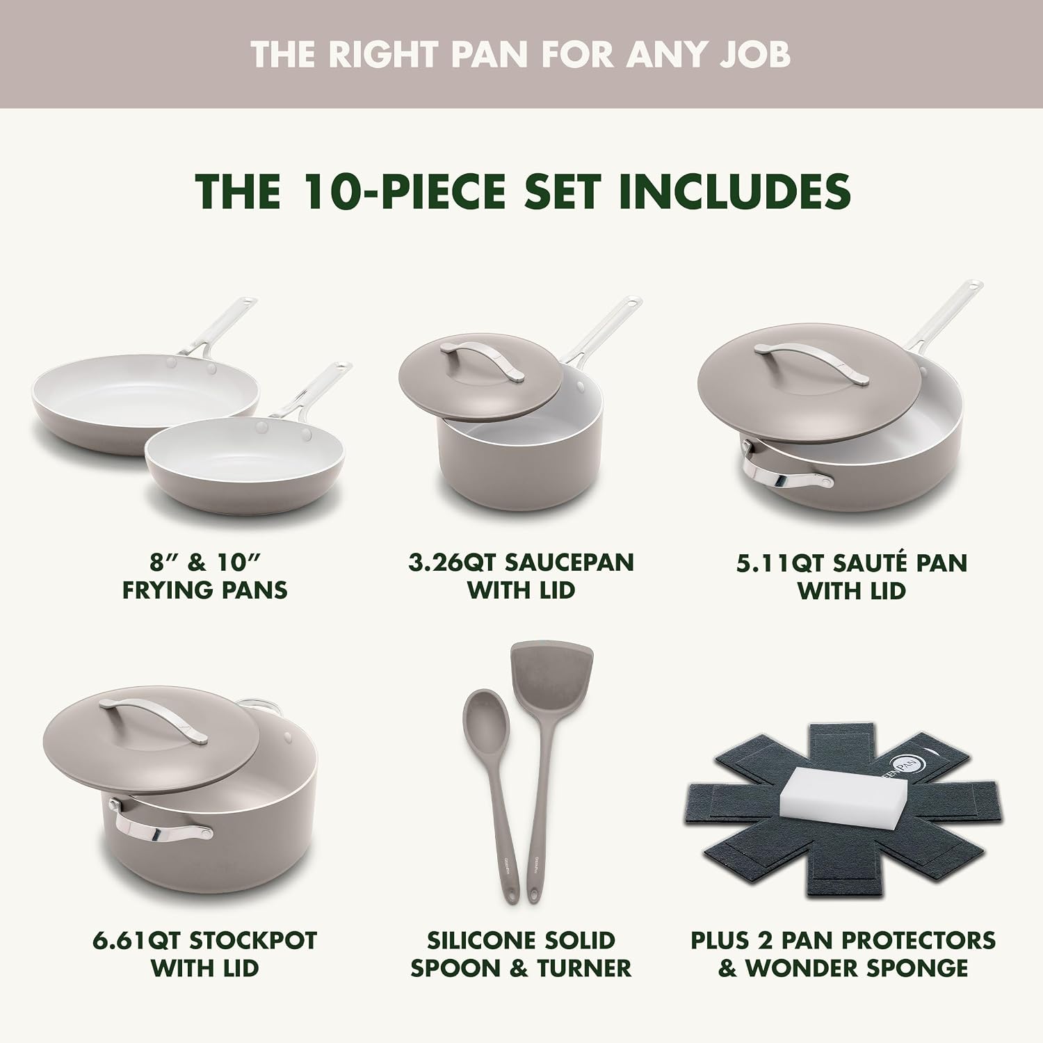 GreenPan Nova 10-Piece PFAS-Free Ceramic Nonstick Cookware Set, Clay