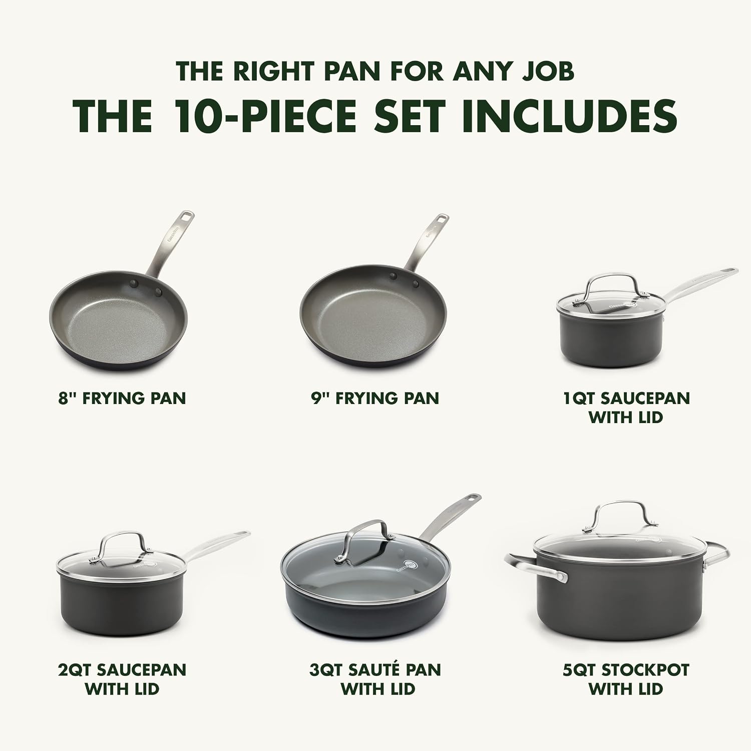 GreenPan Chatham PFAS-Free Ceramic Nonstick 10 Piece Pots & Pans Set