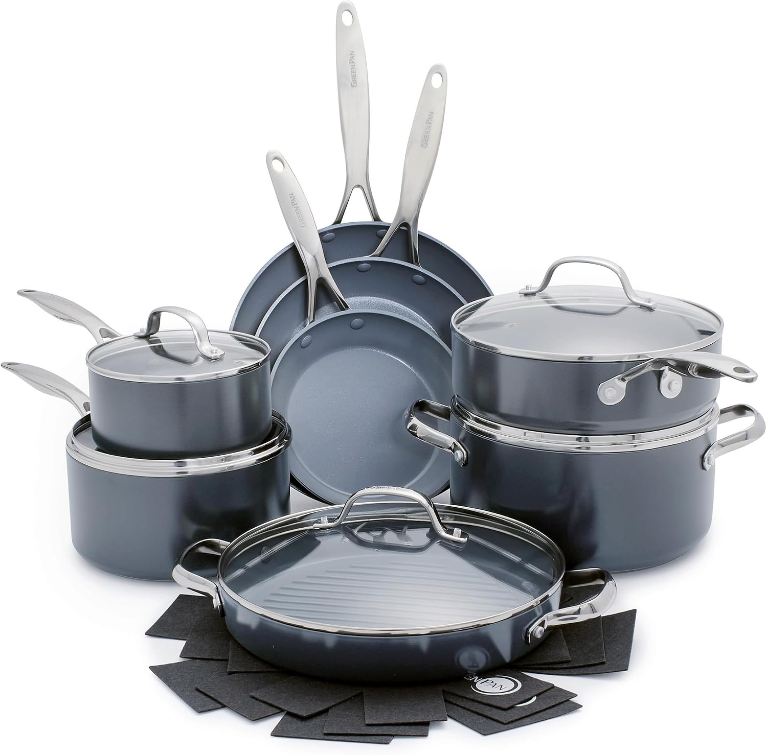 GreenPan Valencia Pro 13 Piece Cookware Set Ceramic Nonstick Pots & Pans Gray