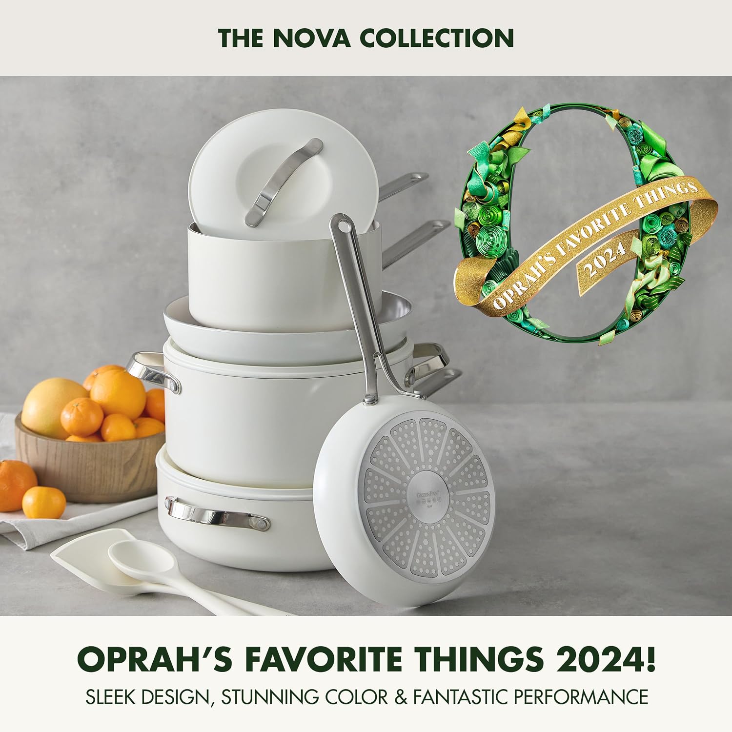 GreenPan Nova 10-Piece PFAS-Free Ceramic Nonstick Cookware Set, Cream White