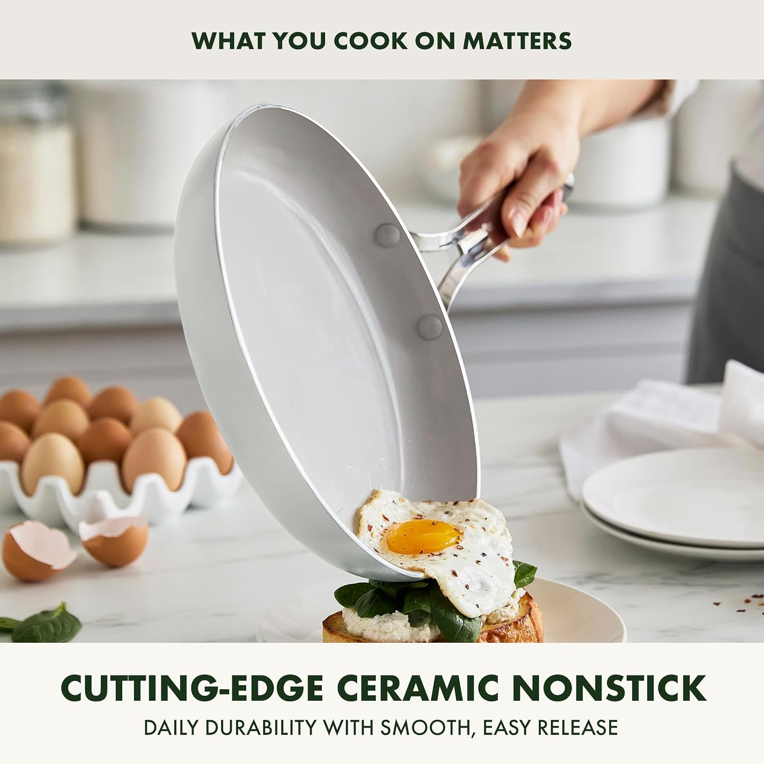 GreenPan Nova 10-Piece PFAS-Free Ceramic Nonstick Cookware Set, Cream White