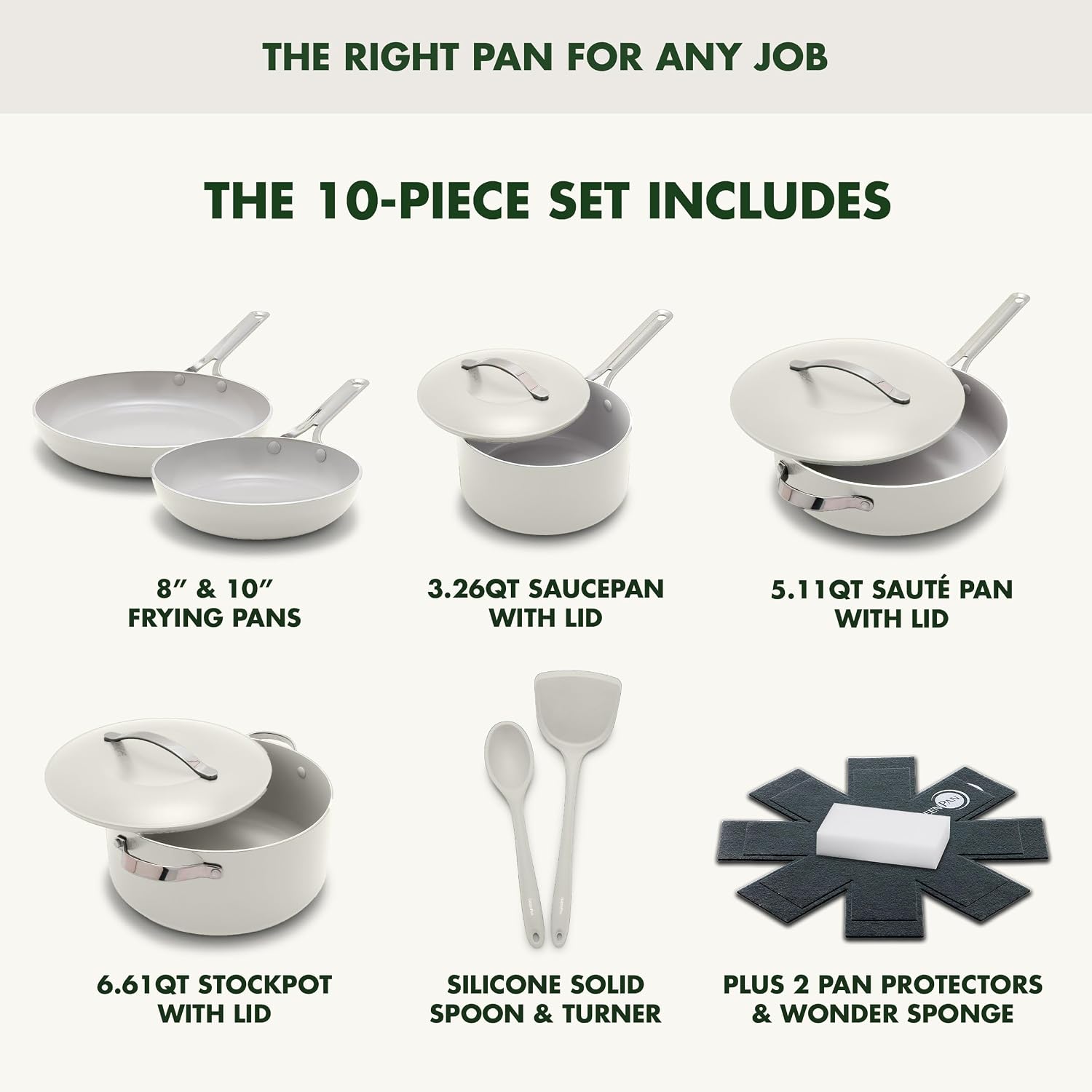 GreenPan Nova 10-Piece PFAS-Free Ceramic Nonstick Cookware Set, Cream White